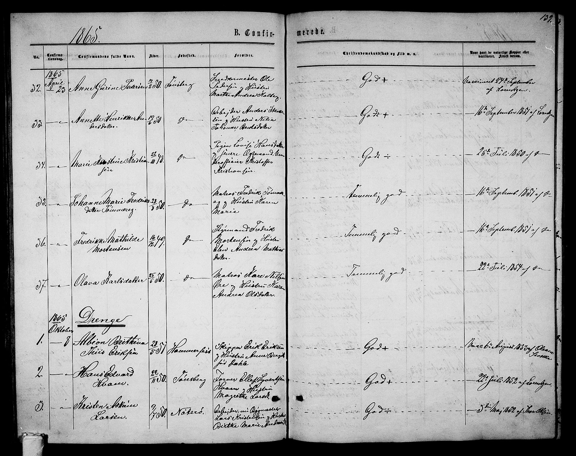 Tønsberg kirkebøker, AV/SAKO-A-330/G/Ga/L0004: Parish register (copy) no. 4, 1865-1874, p. 139