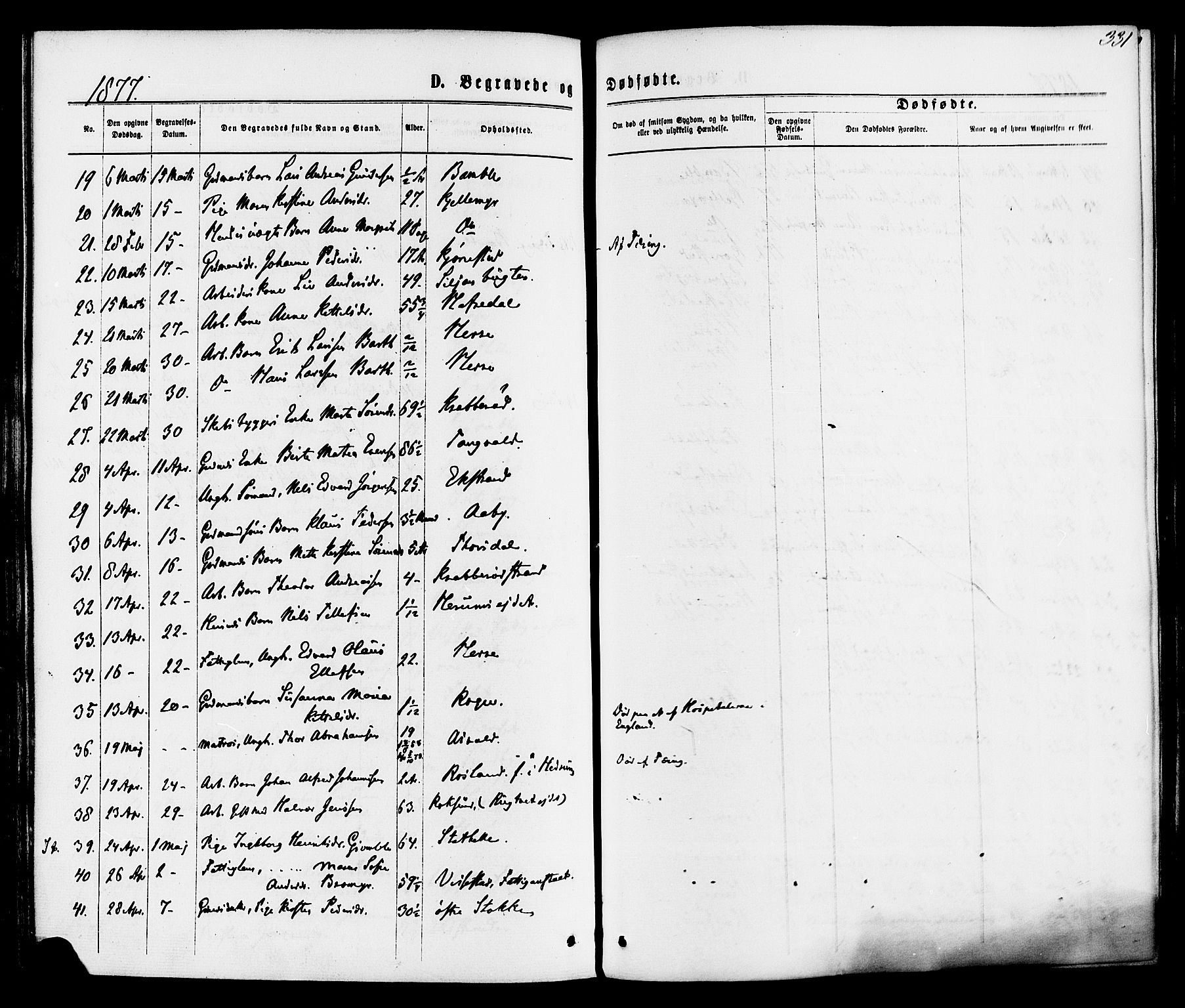 Bamble kirkebøker, SAKO/A-253/F/Fa/L0006: Parish register (official) no. I 6, 1869-1877, p. 331