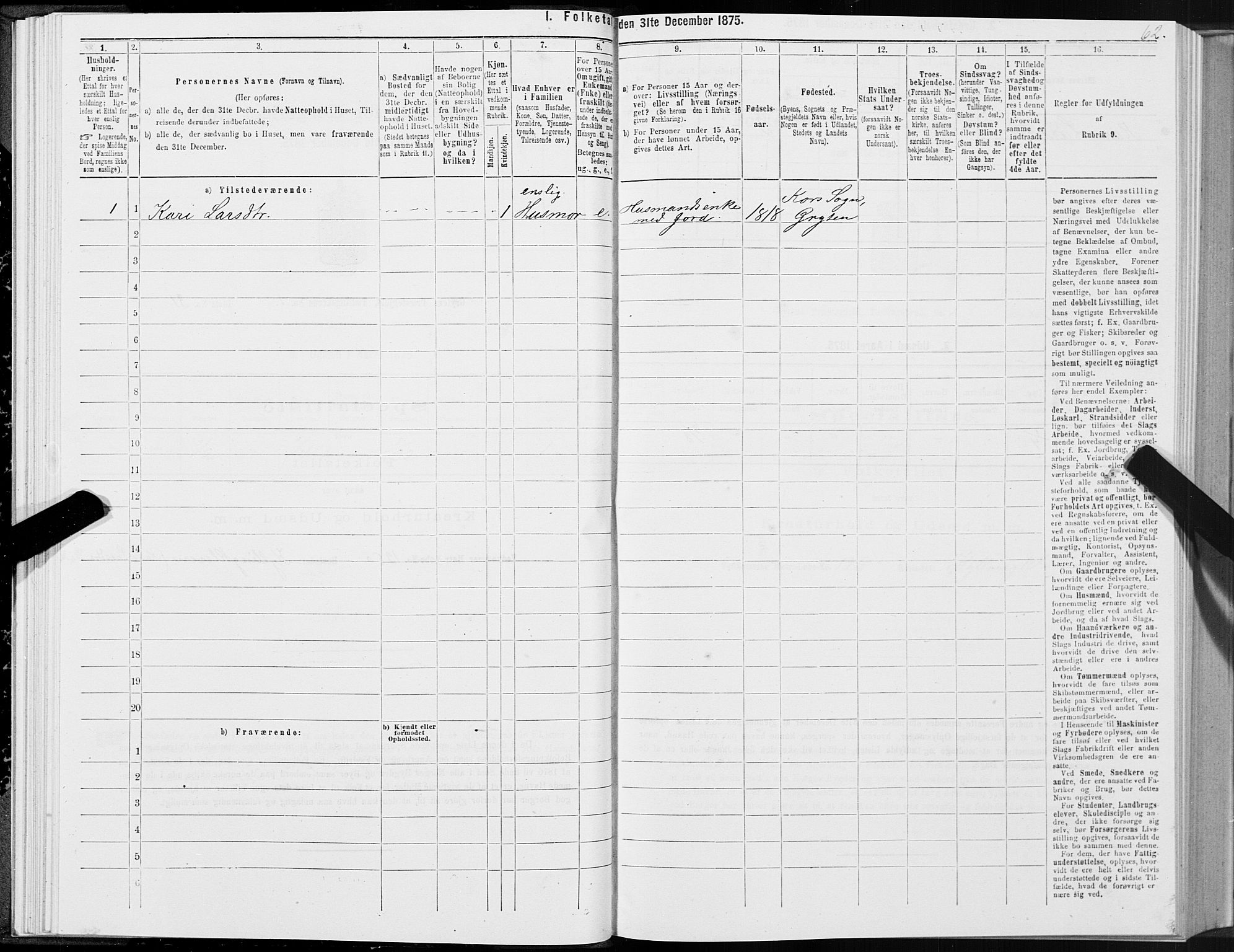 SAT, 1875 census for 1539P Grytten, 1875, p. 1062