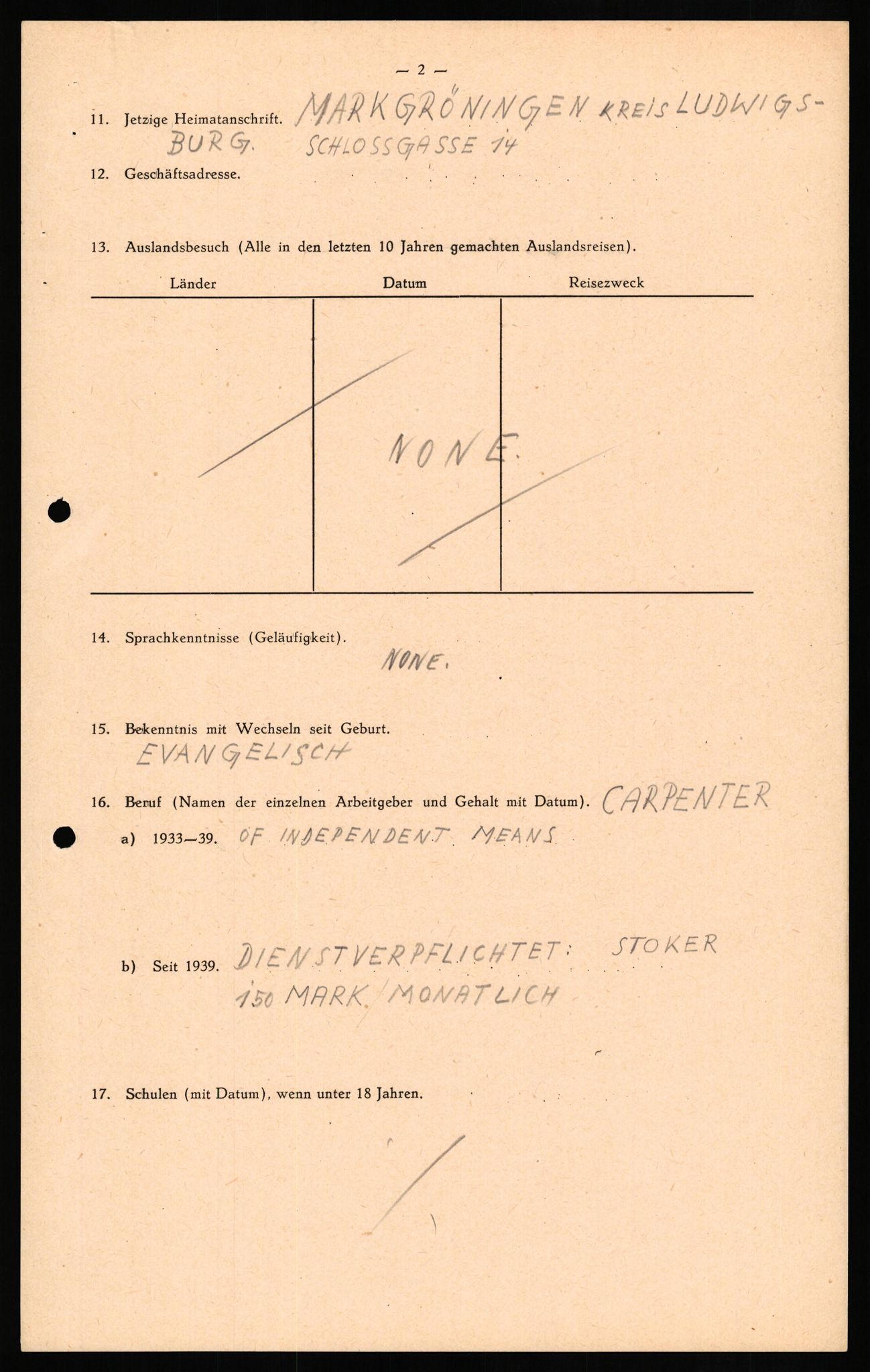 Forsvaret, Forsvarets overkommando II, AV/RA-RAFA-3915/D/Db/L0018: CI Questionaires. Tyske okkupasjonsstyrker i Norge. Tyskere., 1945-1946, p. 103