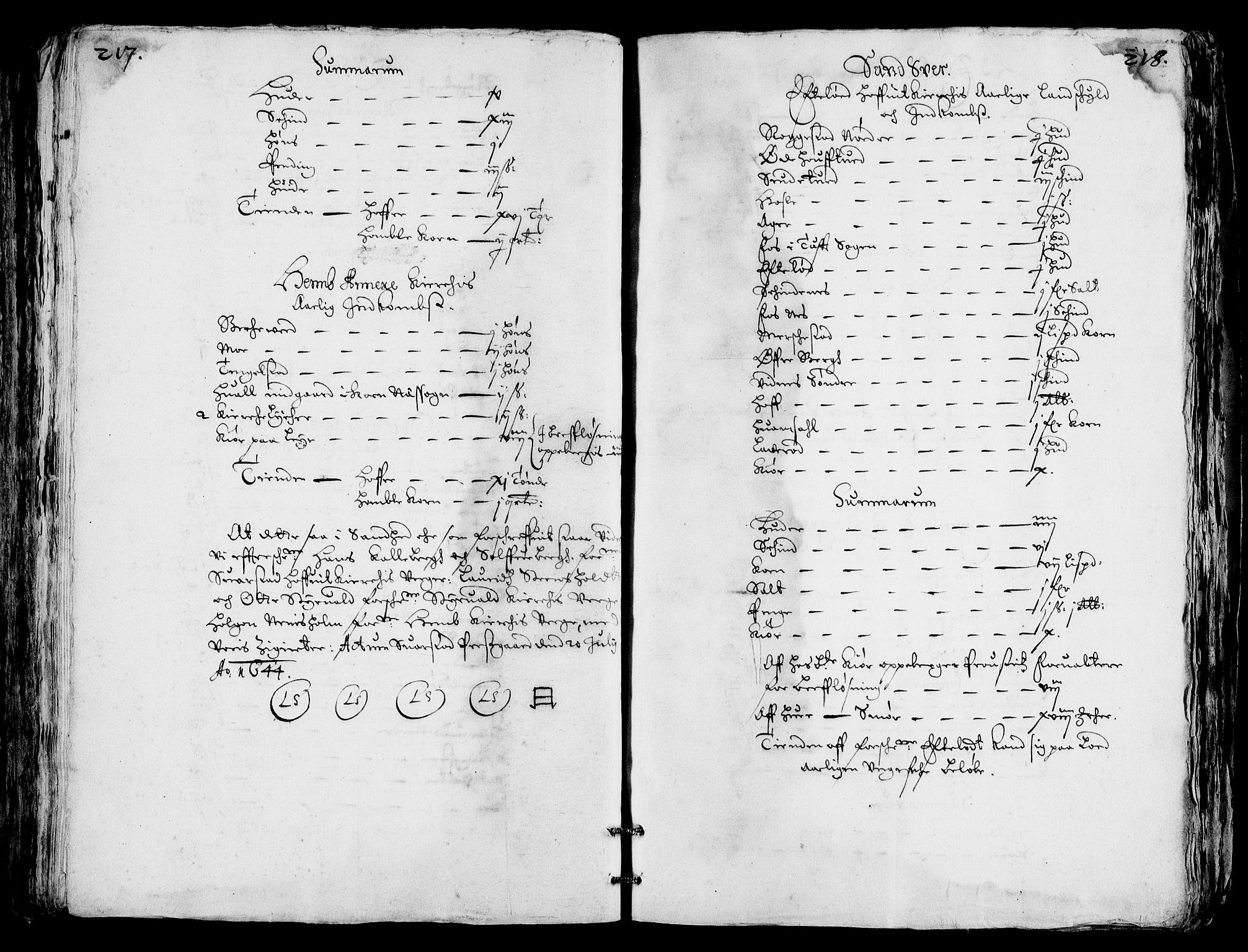 Rentekammeret inntil 1814, Realistisk ordnet avdeling, AV/RA-EA-4070/Fc/Fca/L0001/0004: [Ca I]  Akershus stift / Jordebok over kirkene og prestebolene i Oslo og Hamar stift, 1664, p. 217-218