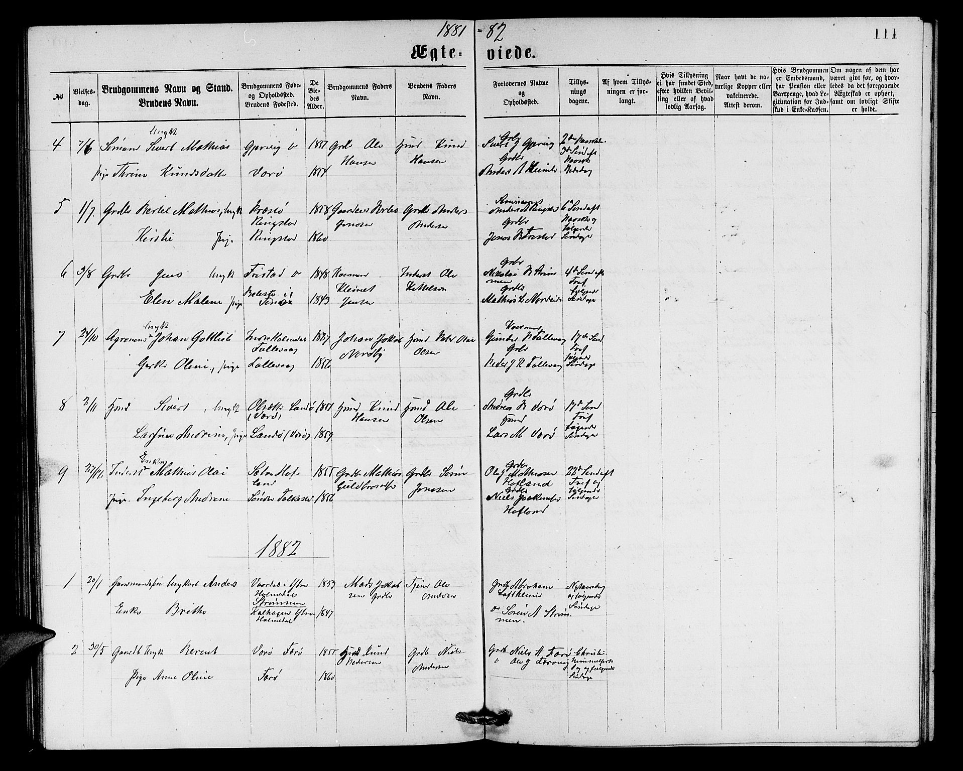 Askvoll sokneprestembete, AV/SAB-A-79501/H/Hab/Haba/L0002: Parish register (copy) no. A 2, 1873-1885, p. 111