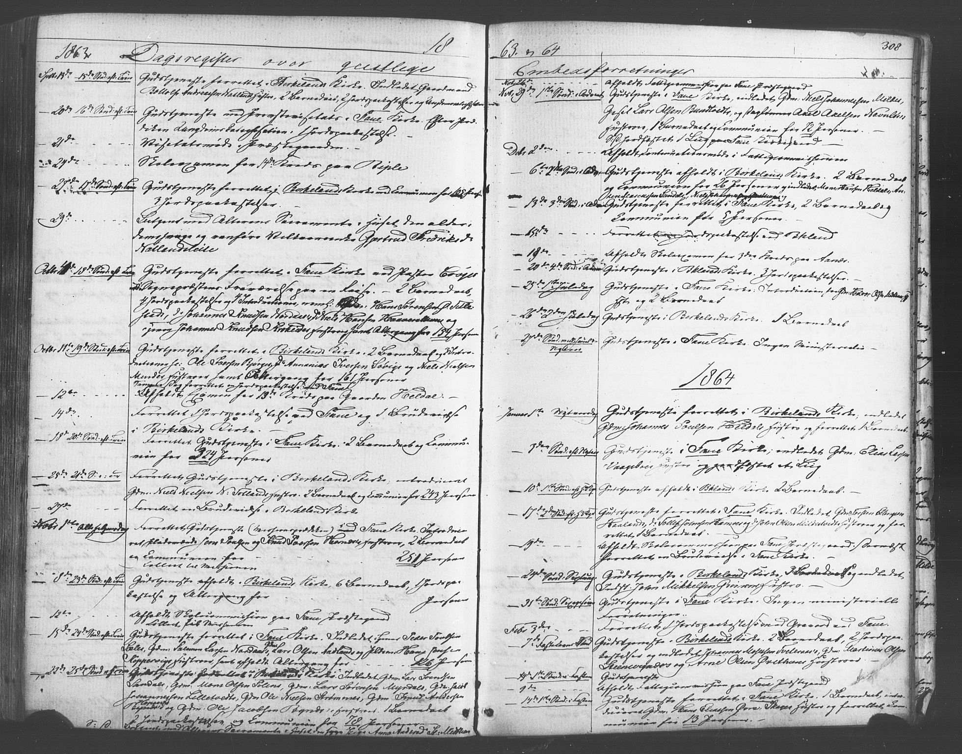 Fana Sokneprestembete, SAB/A-75101/H/Haa/Haaa/L0012: Parish register (official) no. A 12, 1862-1878, p. 308