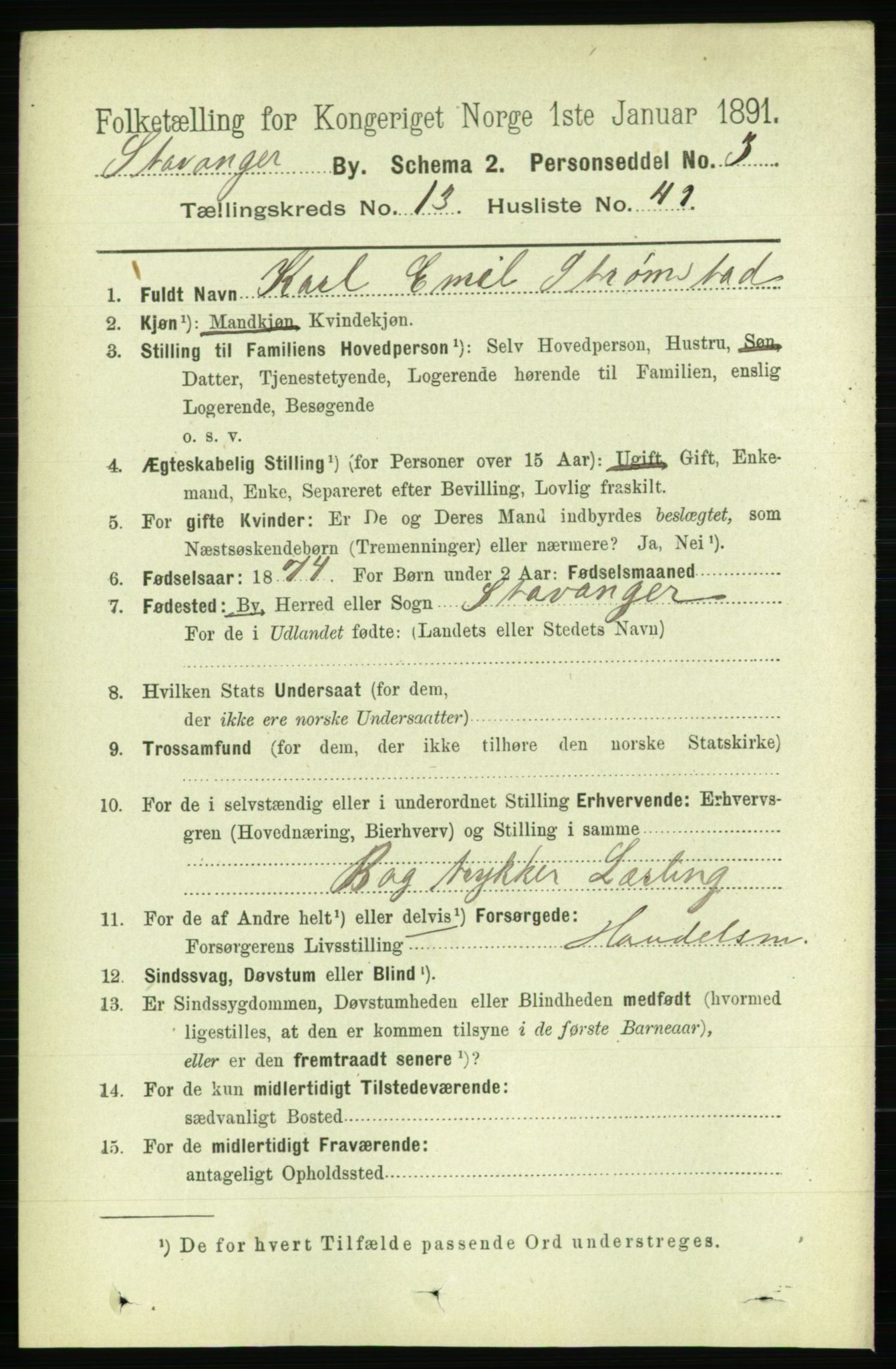 RA, 1891 census for 1103 Stavanger, 1891, p. 16384