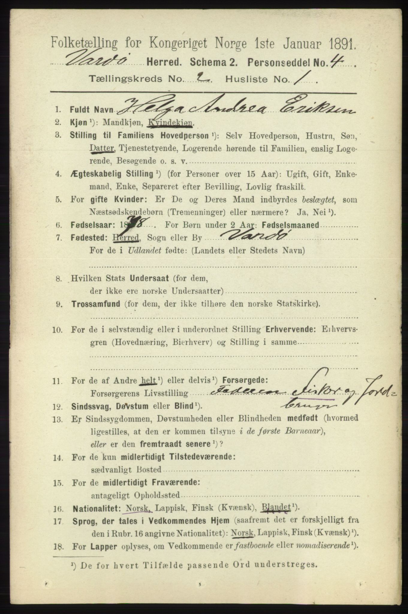 RA, 1891 census for 2028 Vardø, 1891, p. 305