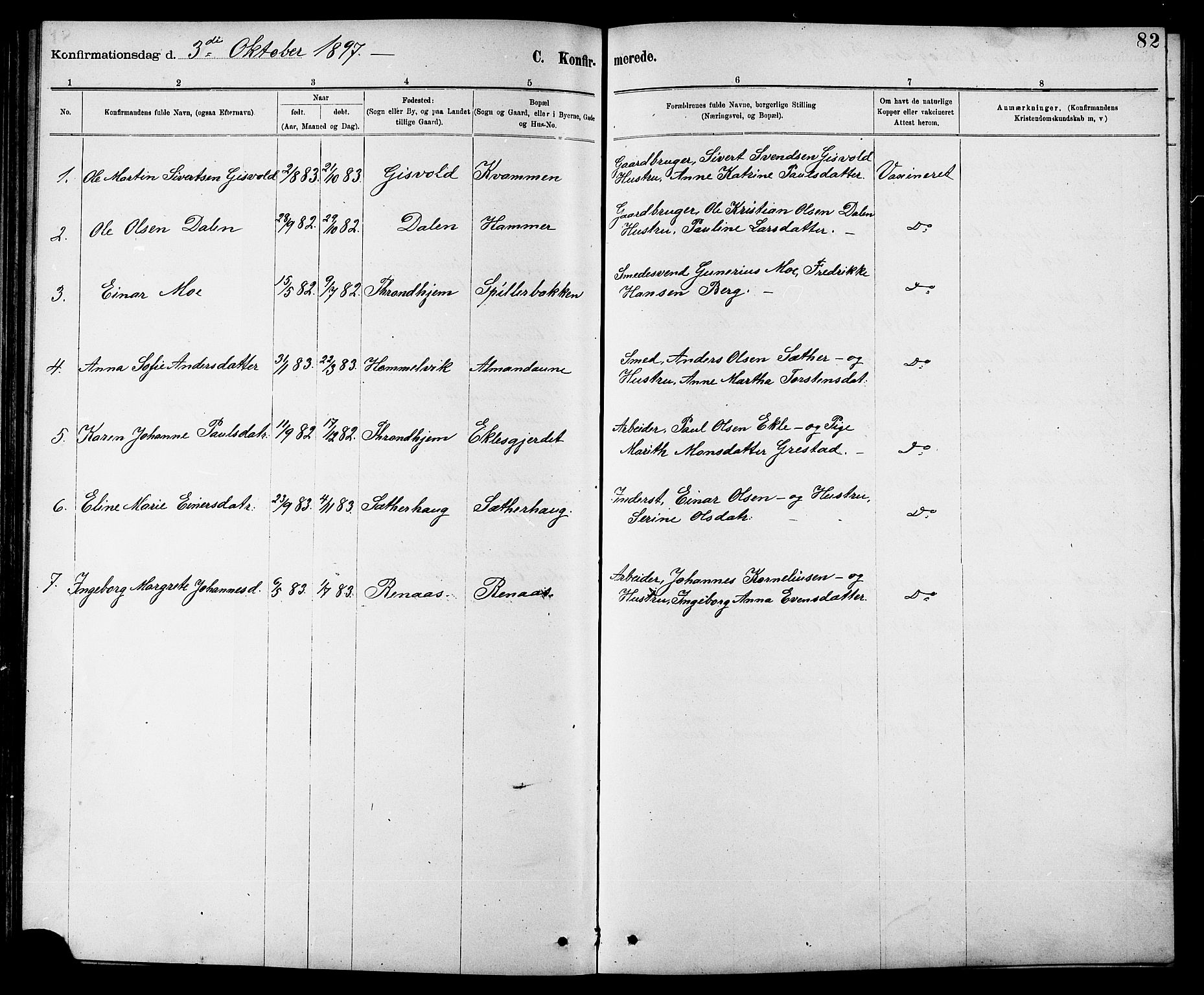 Ministerialprotokoller, klokkerbøker og fødselsregistre - Sør-Trøndelag, SAT/A-1456/608/L0341: Parish register (copy) no. 608C07, 1890-1912, p. 82