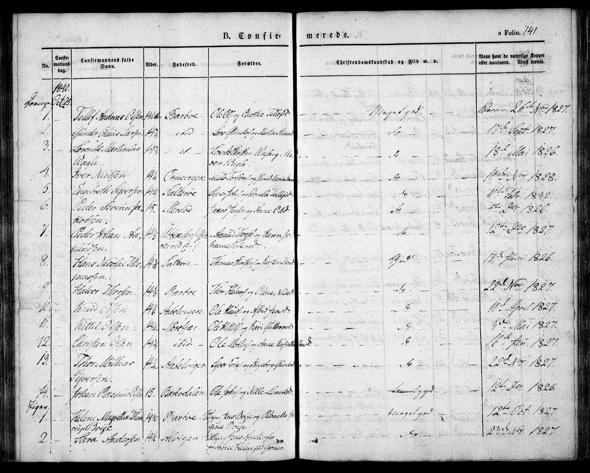 Tromøy sokneprestkontor, SAK/1111-0041/F/Fa/L0004: Parish register (official) no. A 4, 1837-1846, p. 141