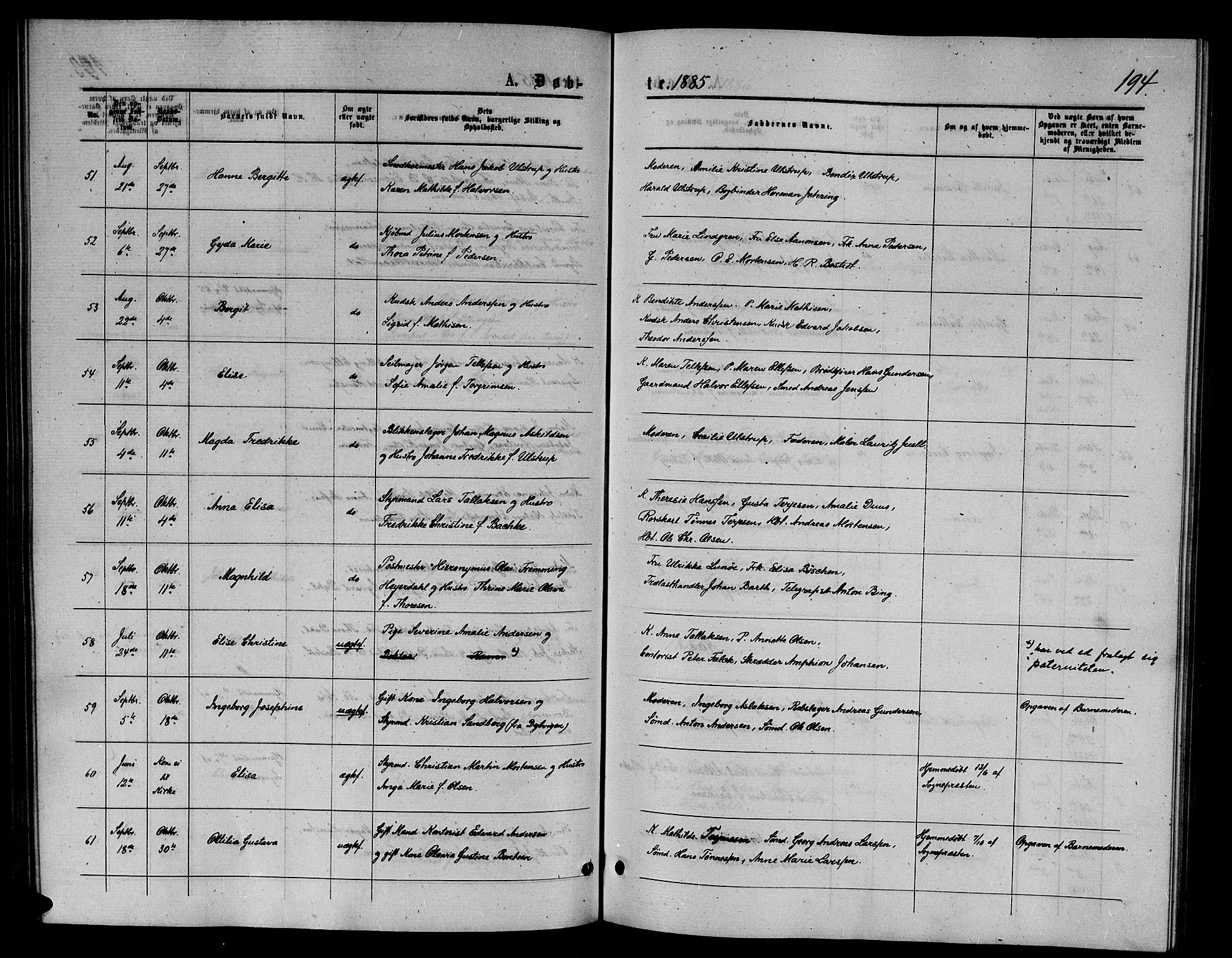 Arendal sokneprestkontor, Trefoldighet, AV/SAK-1111-0040/F/Fb/L0005: Parish register (copy) no. B 5, 1874-1888, p. 194