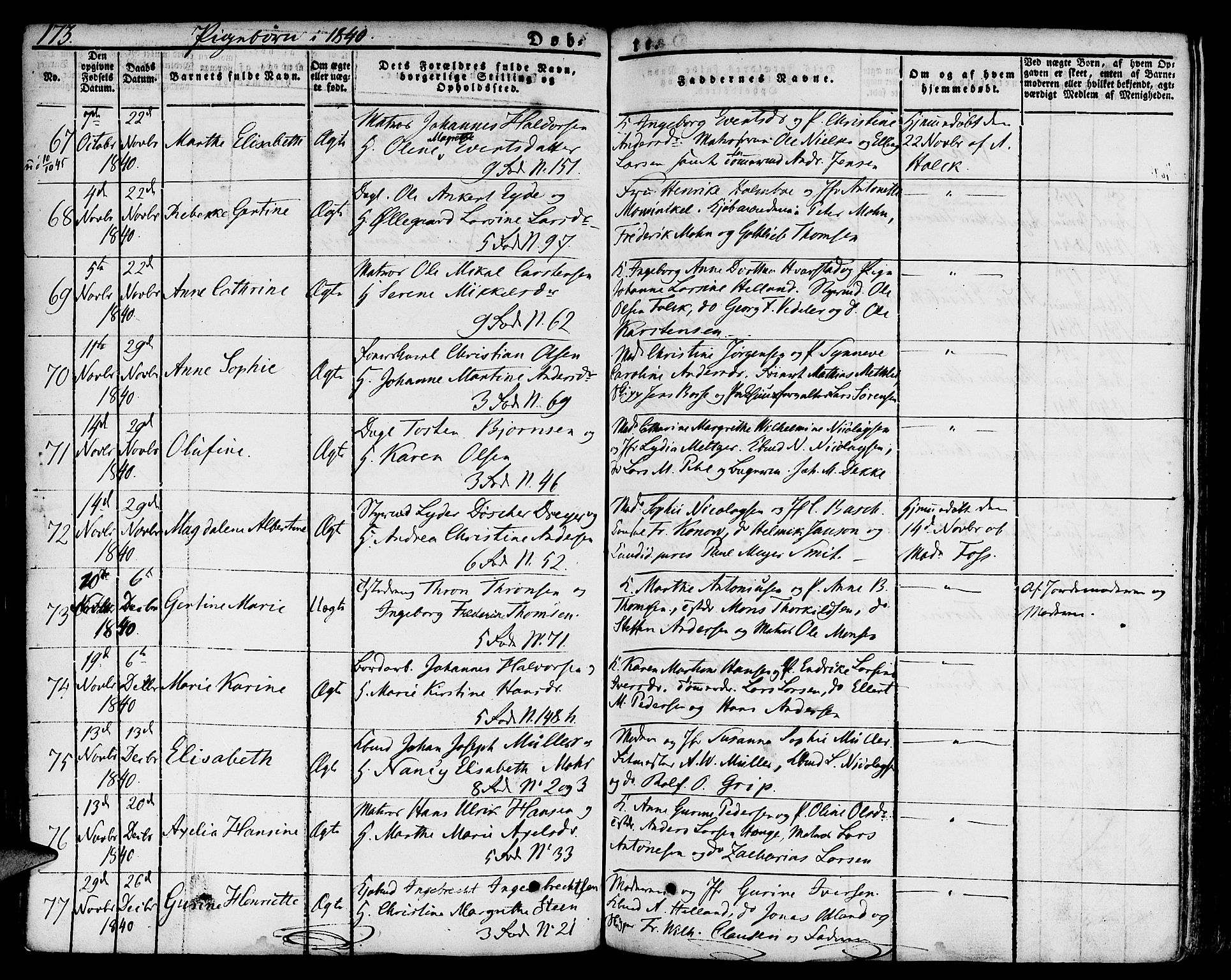 Nykirken Sokneprestembete, SAB/A-77101/H/Hab: Parish register (copy) no. A 5I, 1821-1841, p. 173