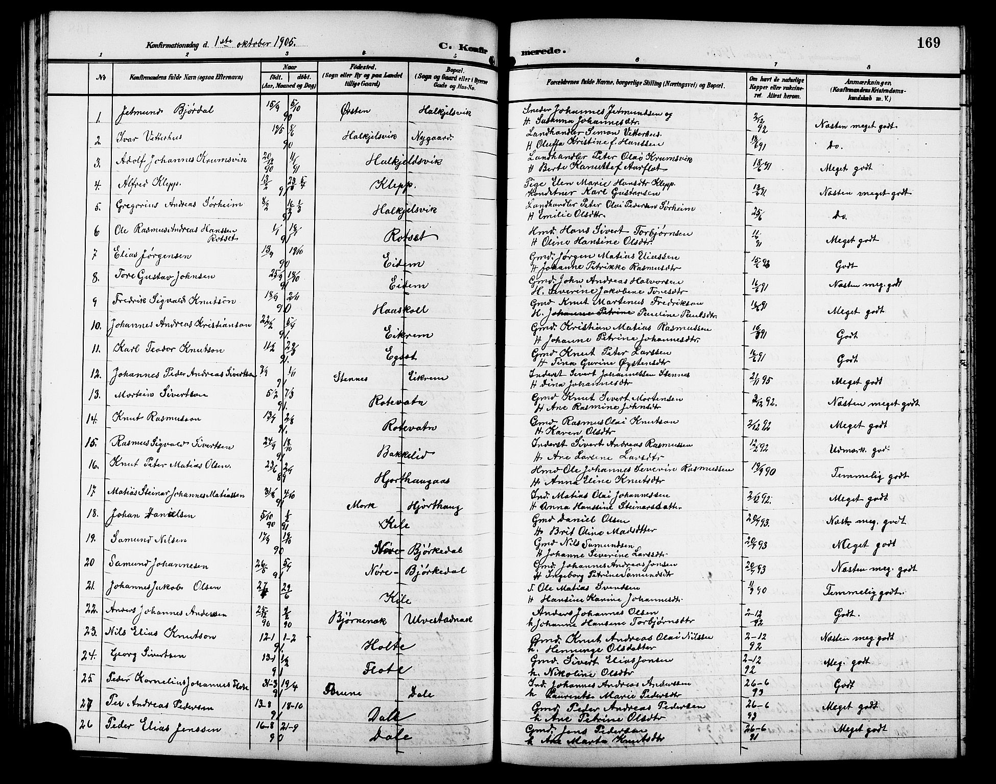 Ministerialprotokoller, klokkerbøker og fødselsregistre - Møre og Romsdal, SAT/A-1454/511/L0159: Parish register (copy) no. 511C05, 1902-1920, p. 169