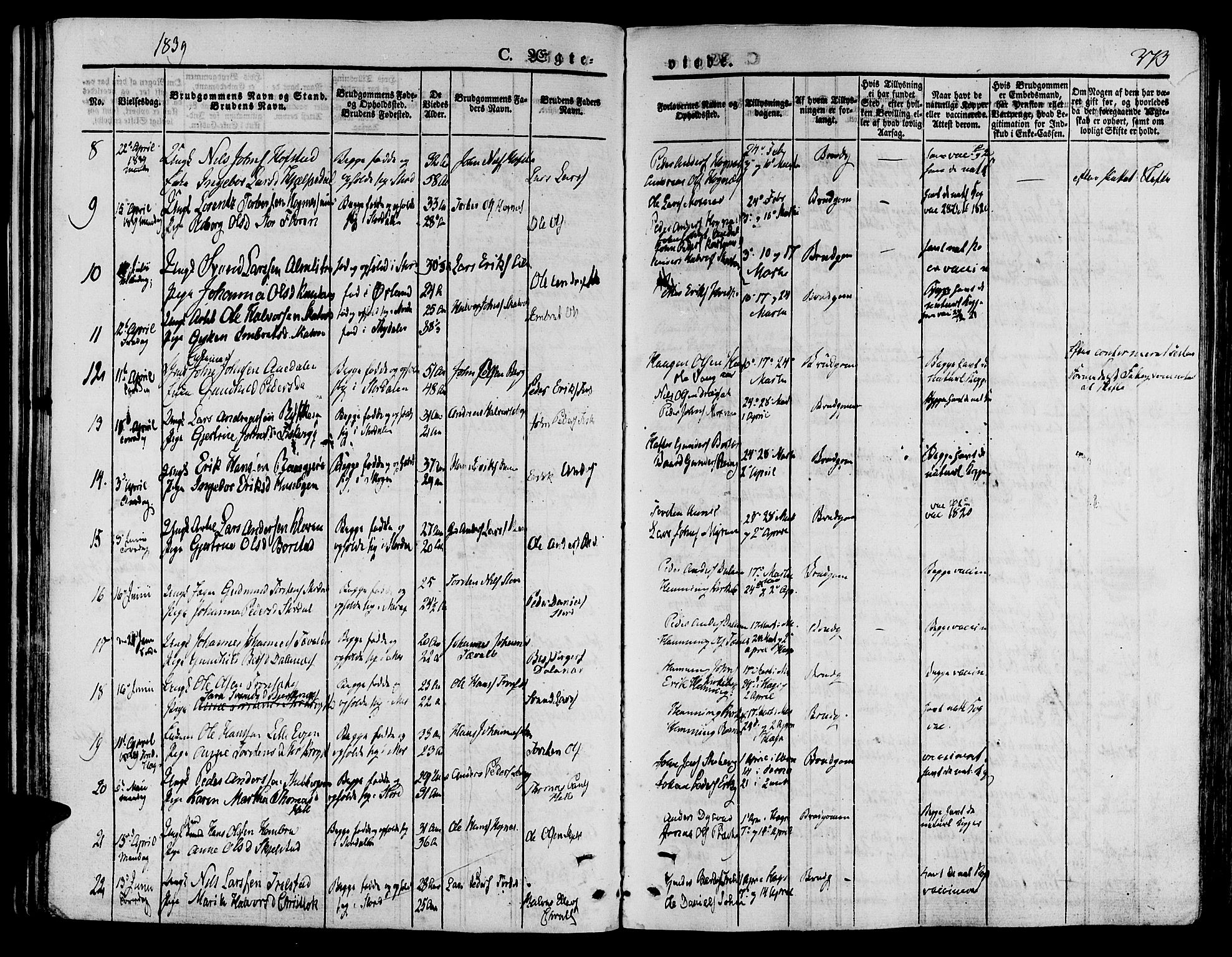 Ministerialprotokoller, klokkerbøker og fødselsregistre - Nord-Trøndelag, SAT/A-1458/709/L0072: Parish register (official) no. 709A12, 1833-1844, p. 373