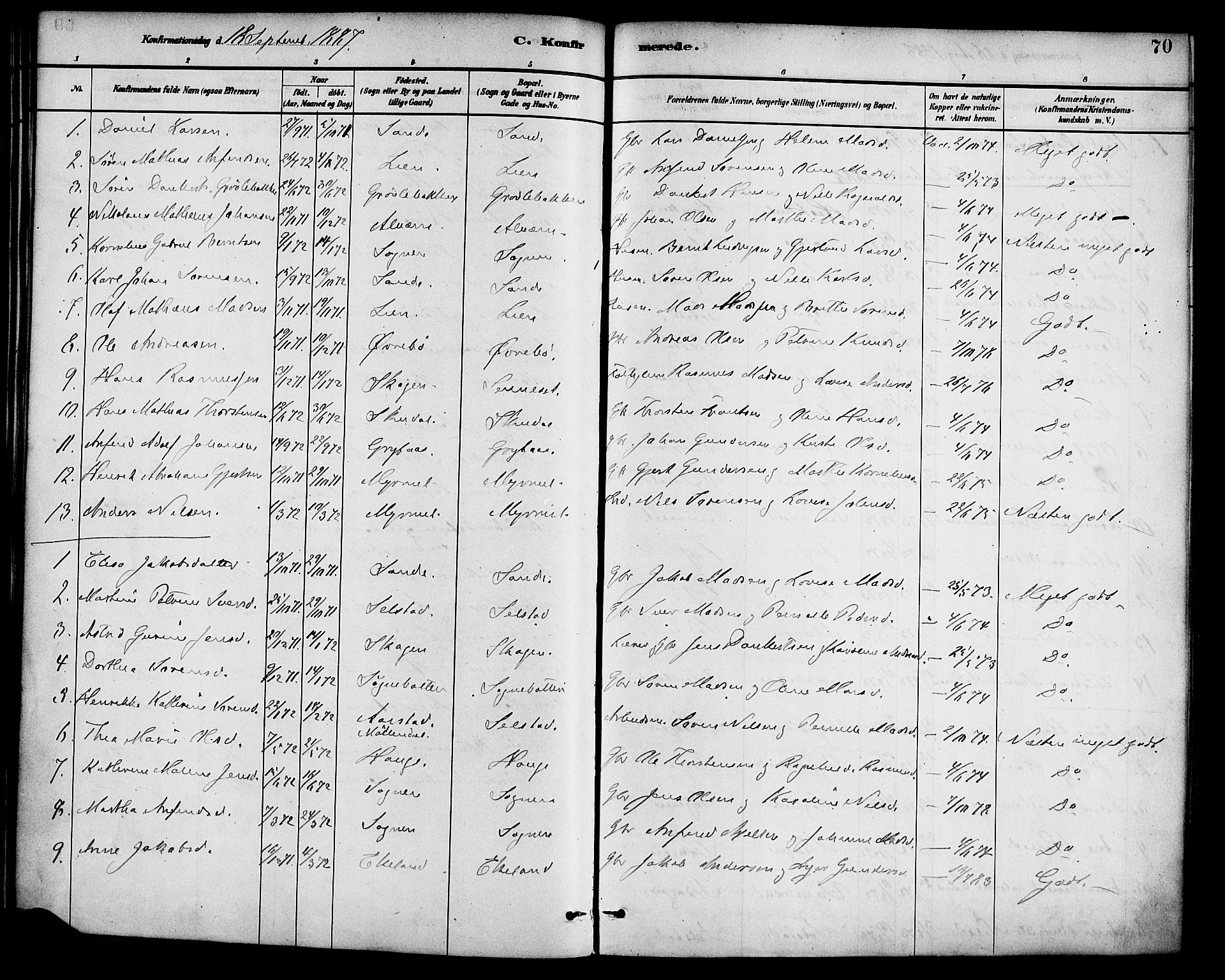 Gaular sokneprestembete, SAB/A-80001/H/Haa: Parish register (official) no. B 1, 1882-1897, p. 70
