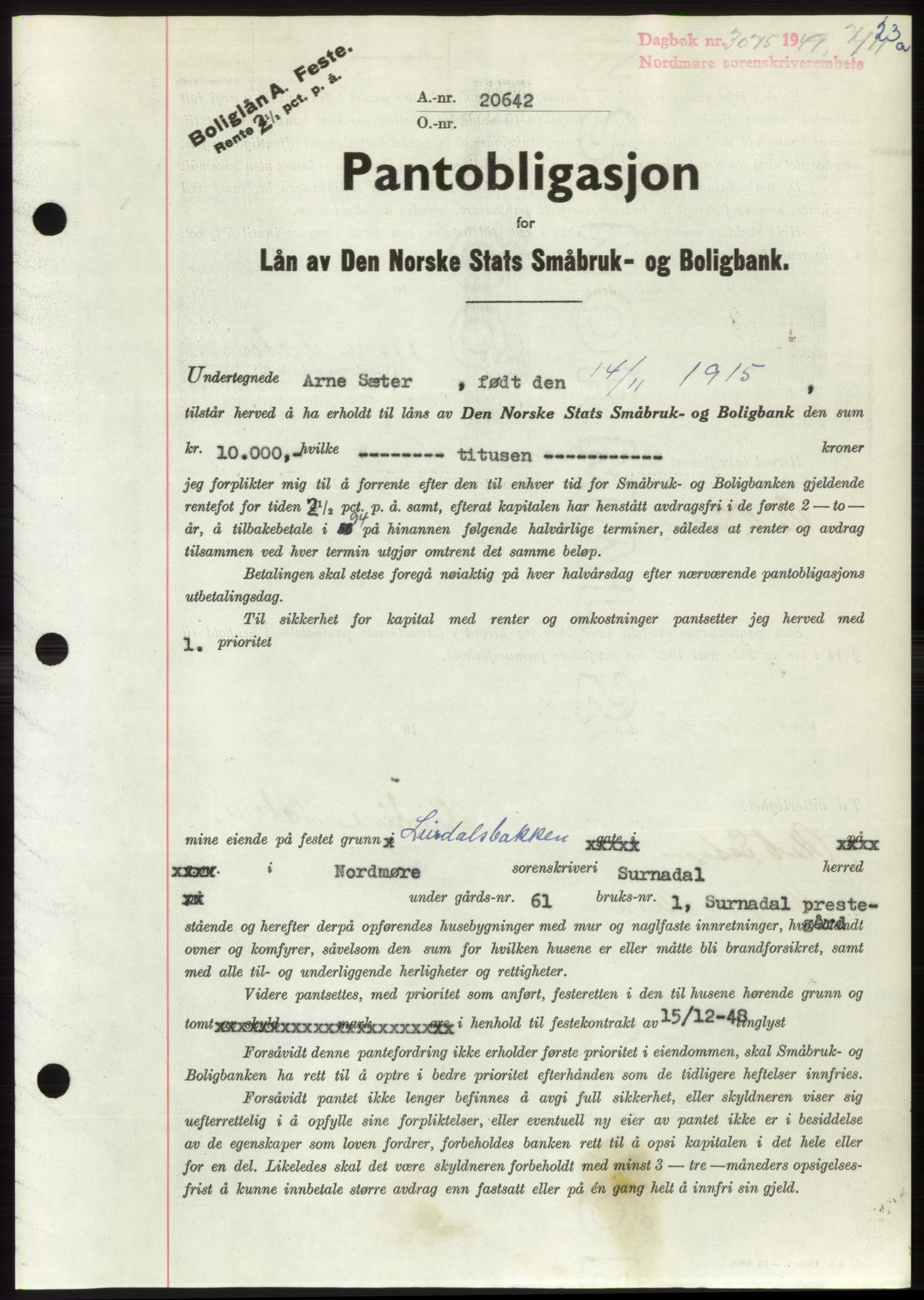 Nordmøre sorenskriveri, AV/SAT-A-4132/1/2/2Ca: Mortgage book no. B103, 1949-1950, Diary no: : 3075/1949