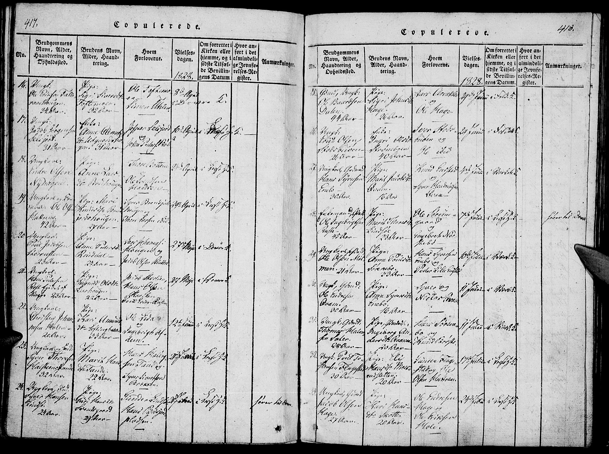 Lesja prestekontor, SAH/PREST-068/H/Ha/Haa/L0004: Parish register (official) no. 4, 1820-1829, p. 417-418