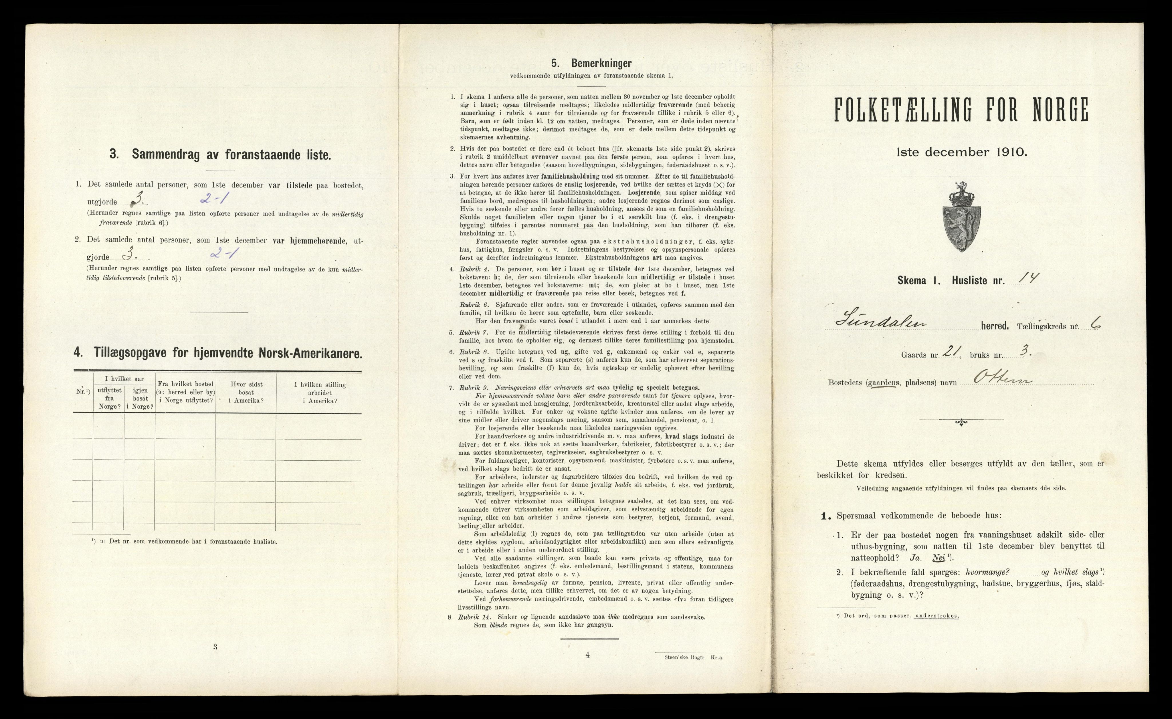 RA, 1910 census for Sunndal, 1910, p. 451