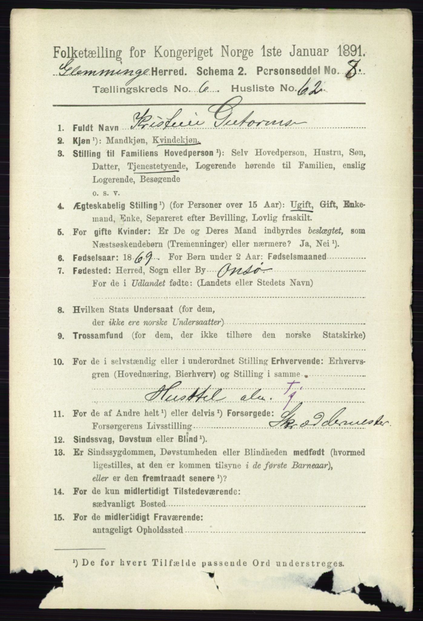 RA, 1891 census for 0132 Glemmen, 1891, p. 8045