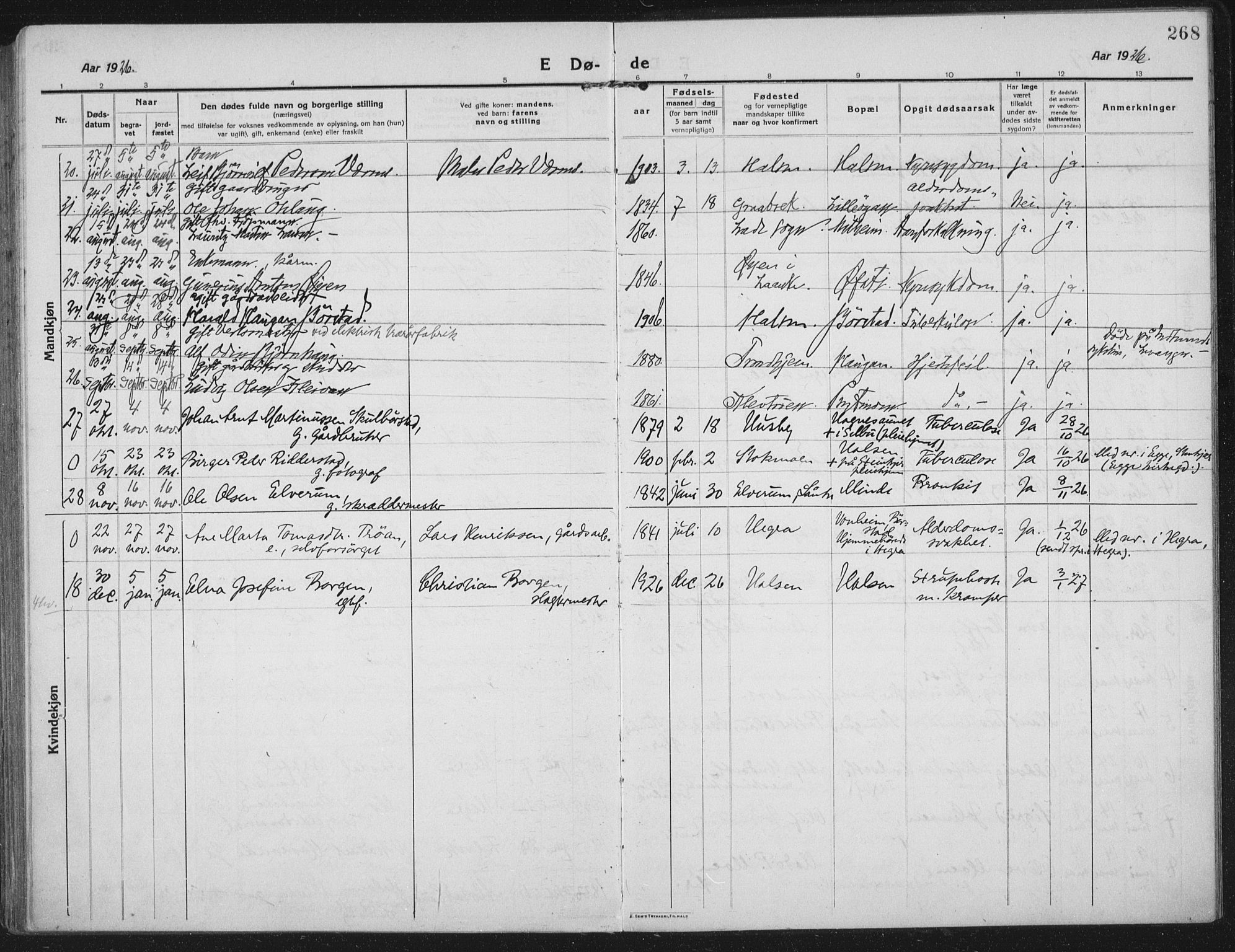 Ministerialprotokoller, klokkerbøker og fødselsregistre - Nord-Trøndelag, AV/SAT-A-1458/709/L0083: Parish register (official) no. 709A23, 1916-1928, p. 268