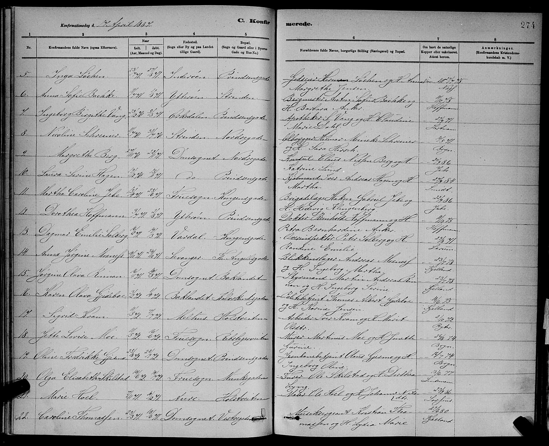 Ministerialprotokoller, klokkerbøker og fødselsregistre - Sør-Trøndelag, AV/SAT-A-1456/601/L0092: Parish register (copy) no. 601C10, 1884-1897, p. 274