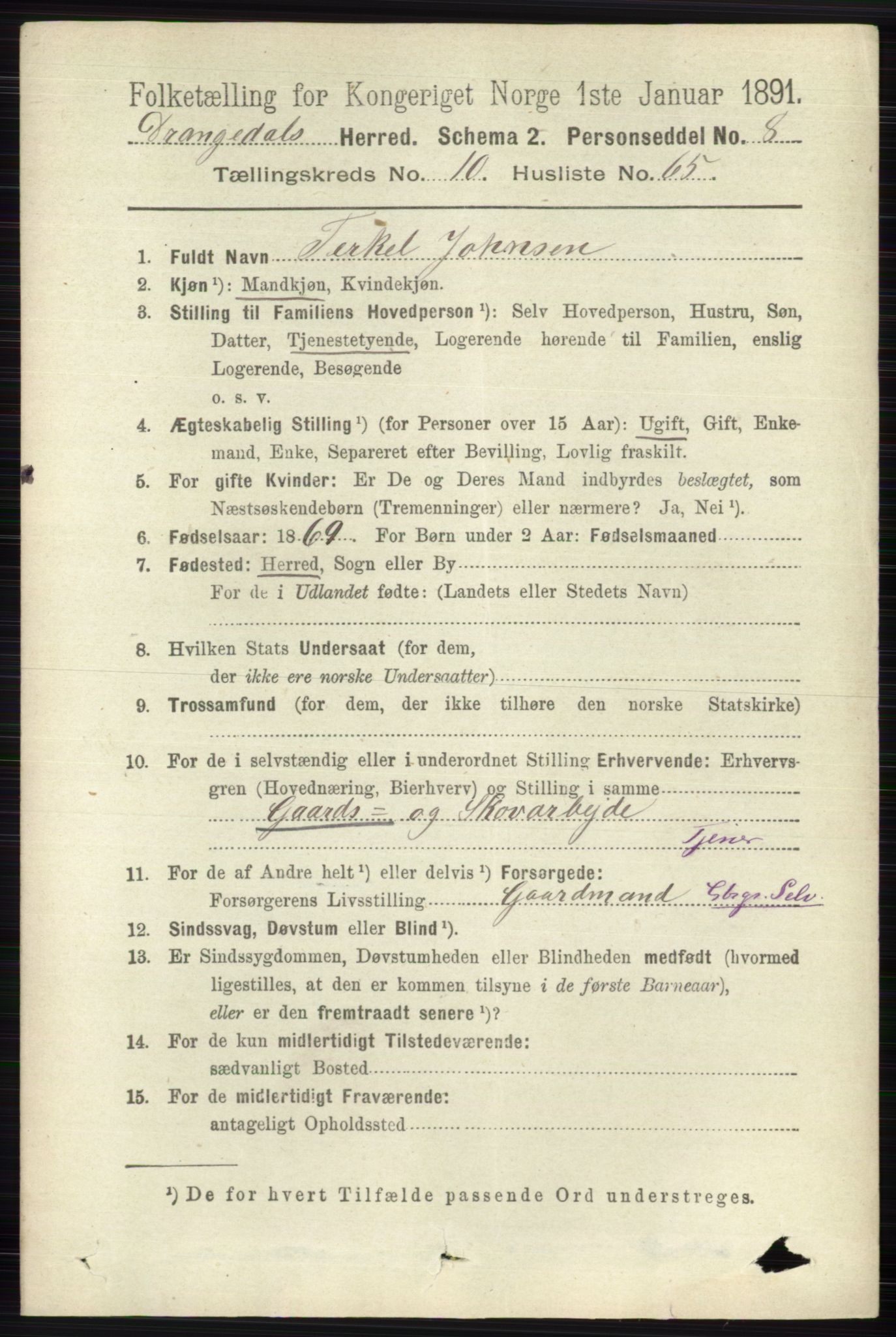 RA, 1891 census for 0817 Drangedal, 1891, p. 3839