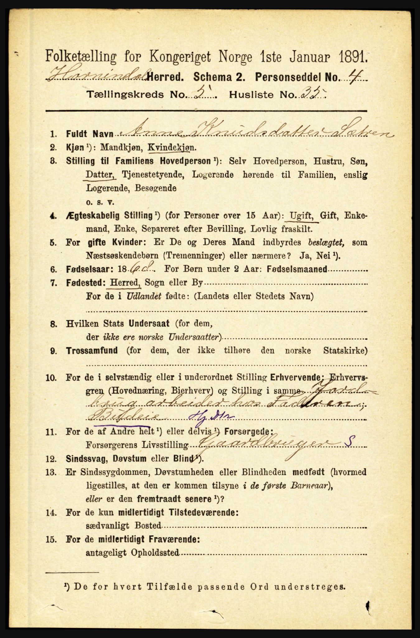 RA, 1891 census for 1444 Hornindal, 1891, p. 1343