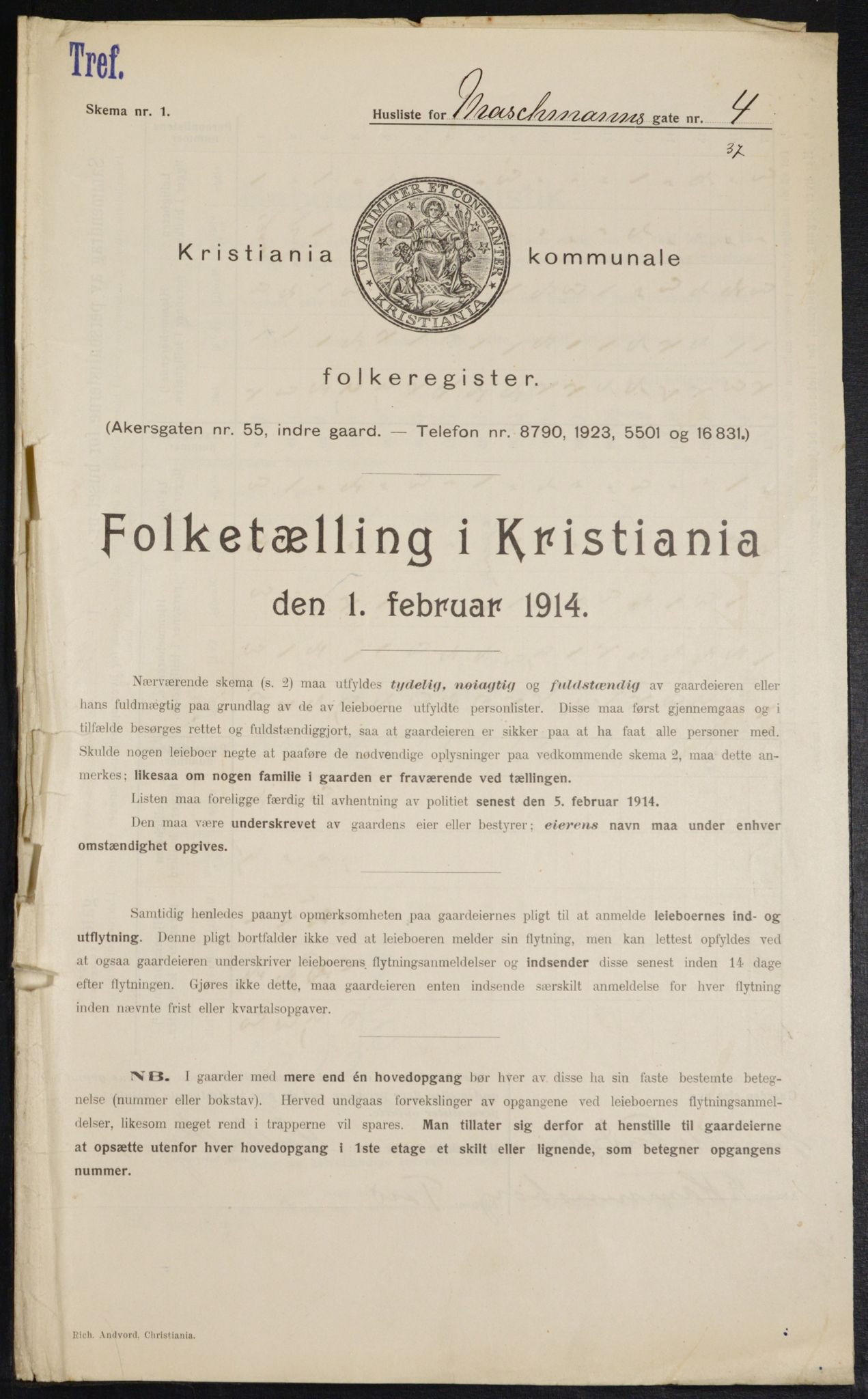 OBA, Municipal Census 1914 for Kristiania, 1914, p. 64727