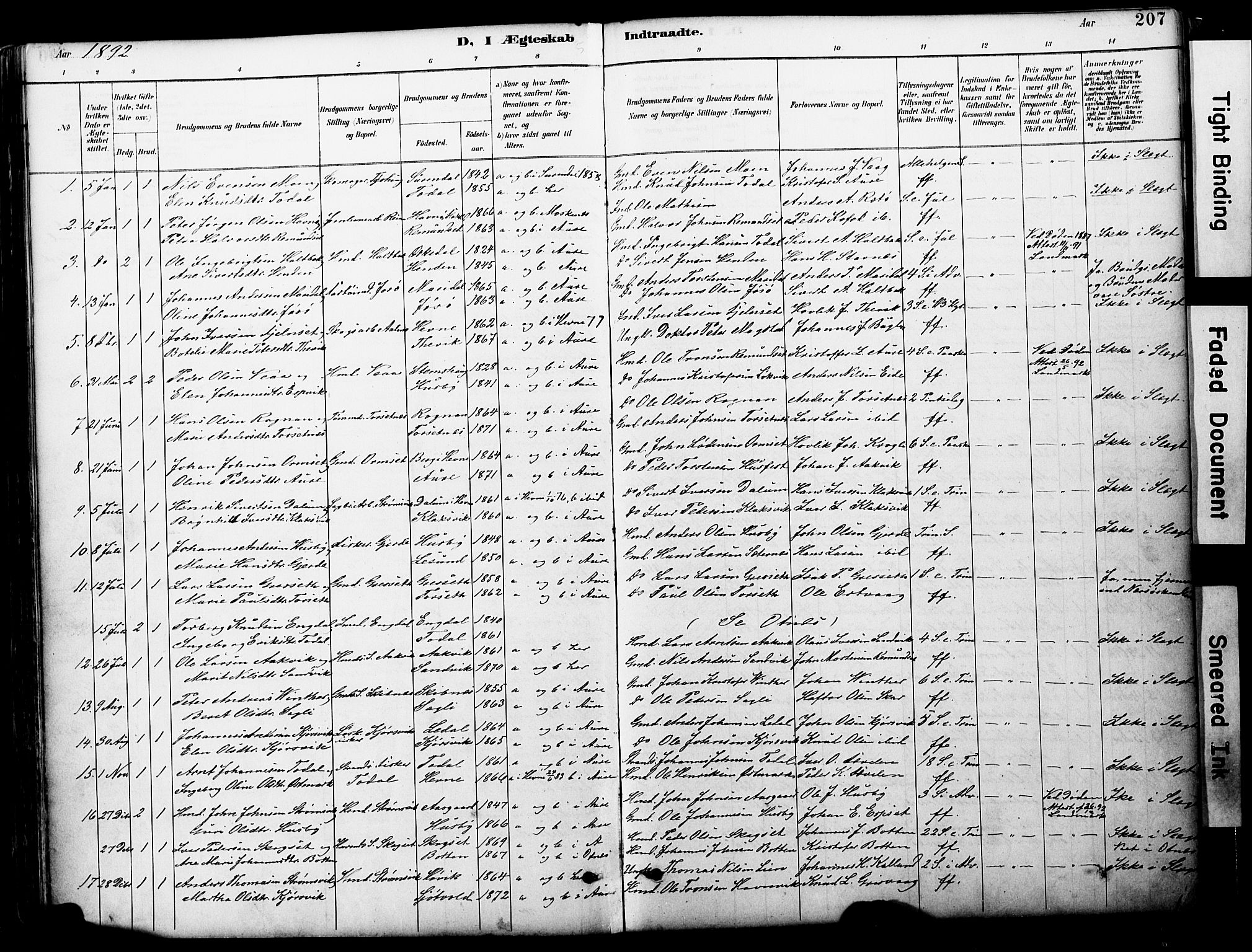 Ministerialprotokoller, klokkerbøker og fødselsregistre - Møre og Romsdal, AV/SAT-A-1454/578/L0907: Parish register (official) no. 578A06, 1887-1904, p. 207