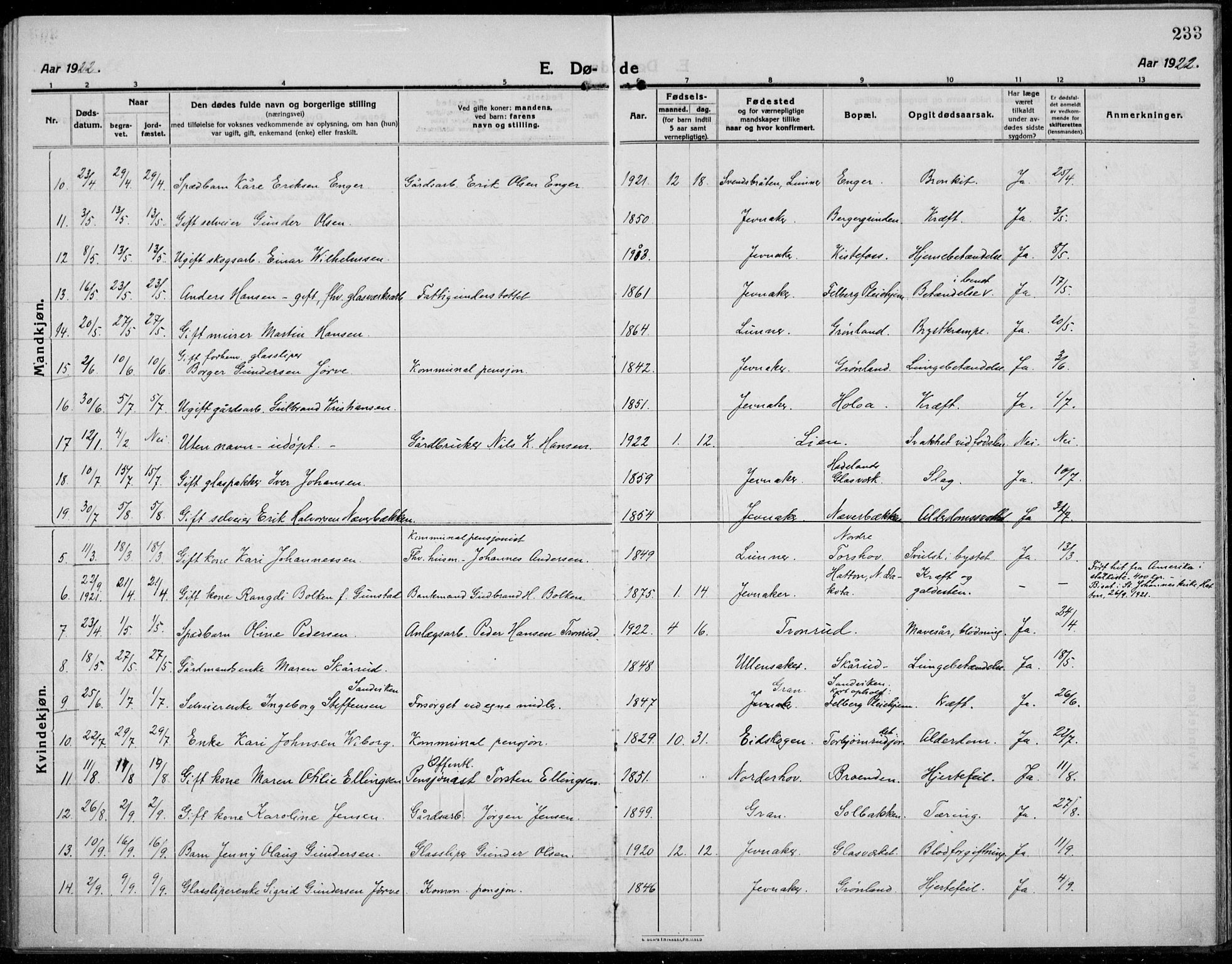 Jevnaker prestekontor, SAH/PREST-116/H/Ha/Haa/L0012: Parish register (official) no. 12, 1914-1924, p. 233