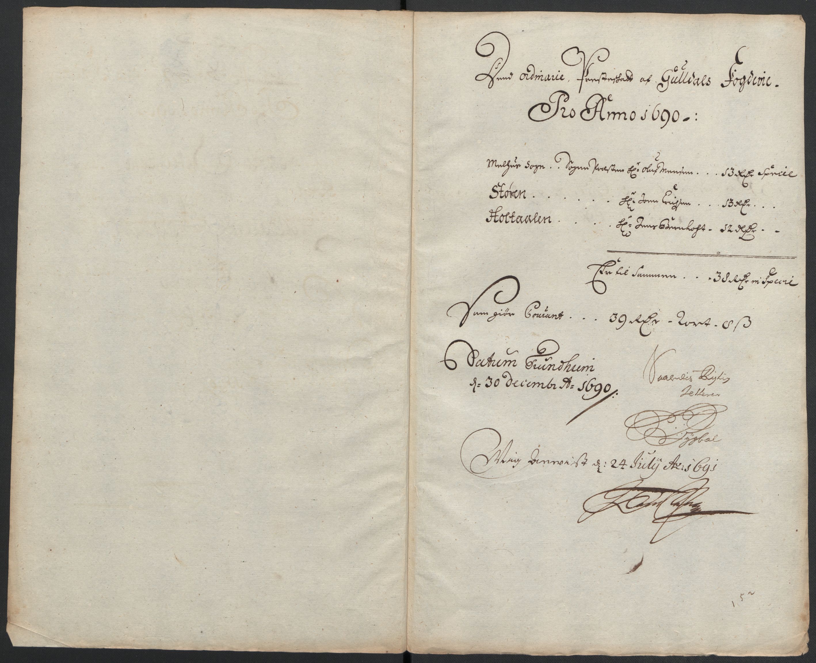 Rentekammeret inntil 1814, Reviderte regnskaper, Fogderegnskap, RA/EA-4092/R59/L3940: Fogderegnskap Gauldal, 1689-1690, p. 370