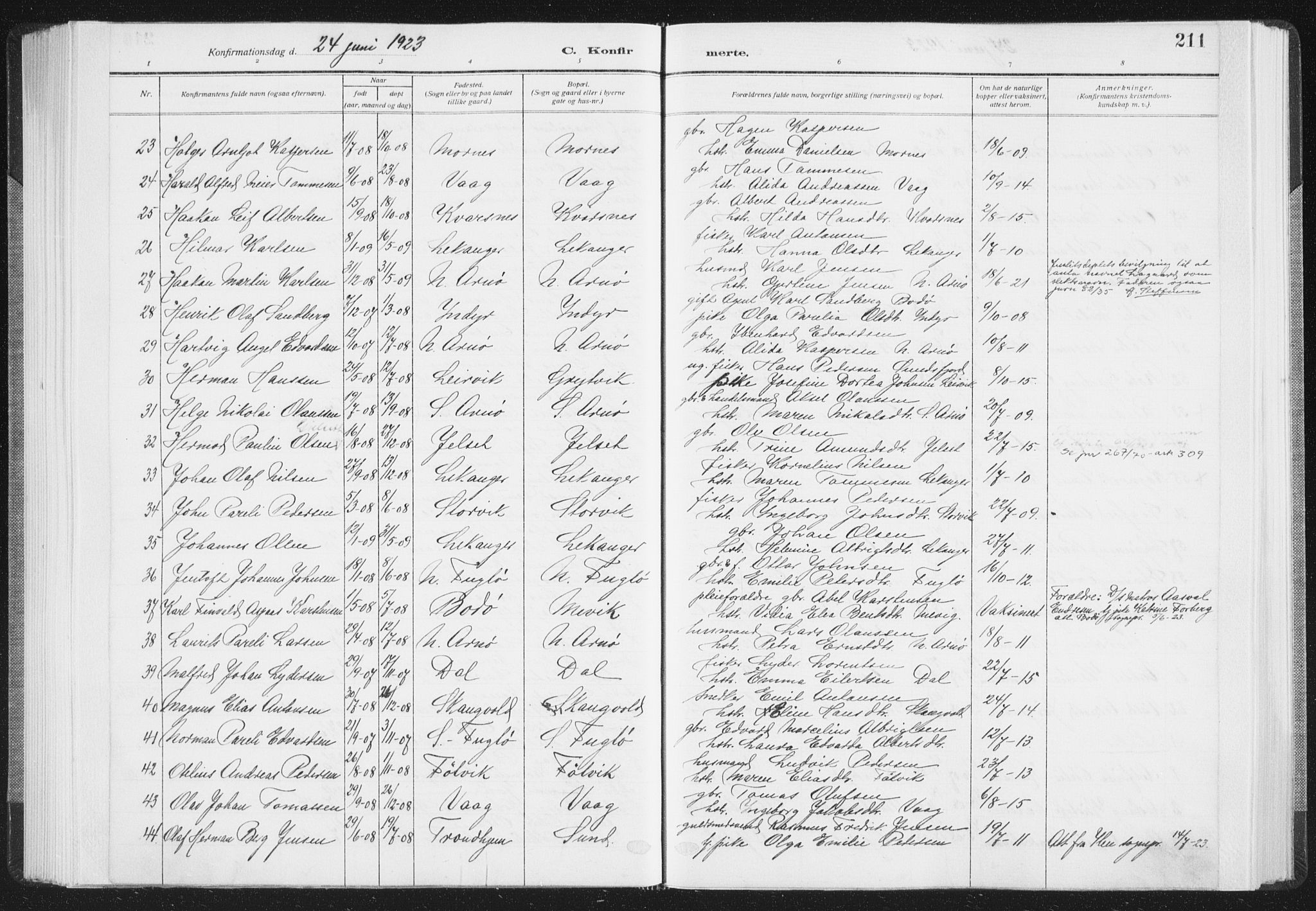 Ministerialprotokoller, klokkerbøker og fødselsregistre - Nordland, AV/SAT-A-1459/805/L0104: Parish register (official) no. 805A09, 1909-1926, p. 211