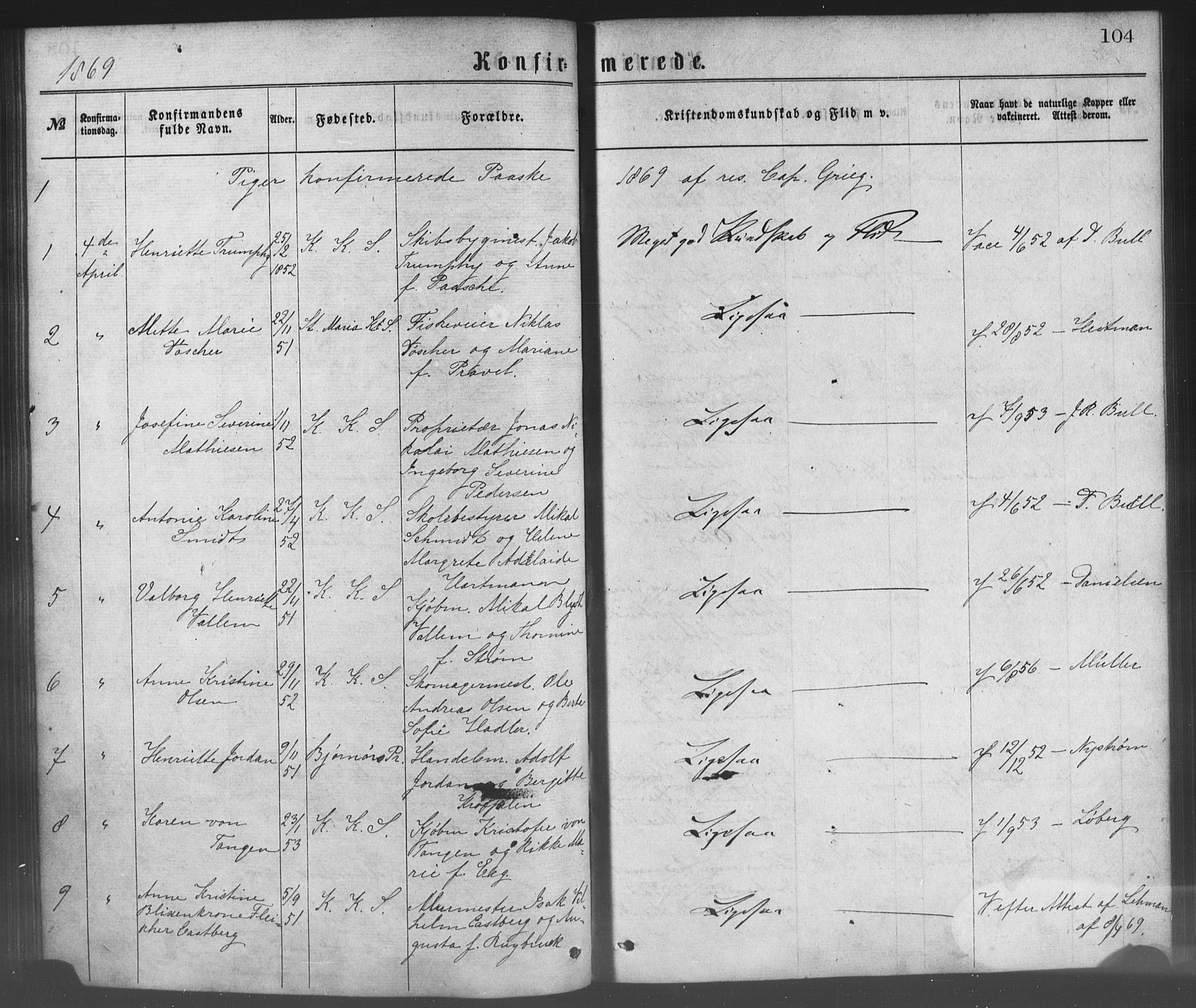 Korskirken sokneprestembete, SAB/A-76101/H/Haa/L0028: Parish register (official) no. C 4, 1868-1879, p. 104