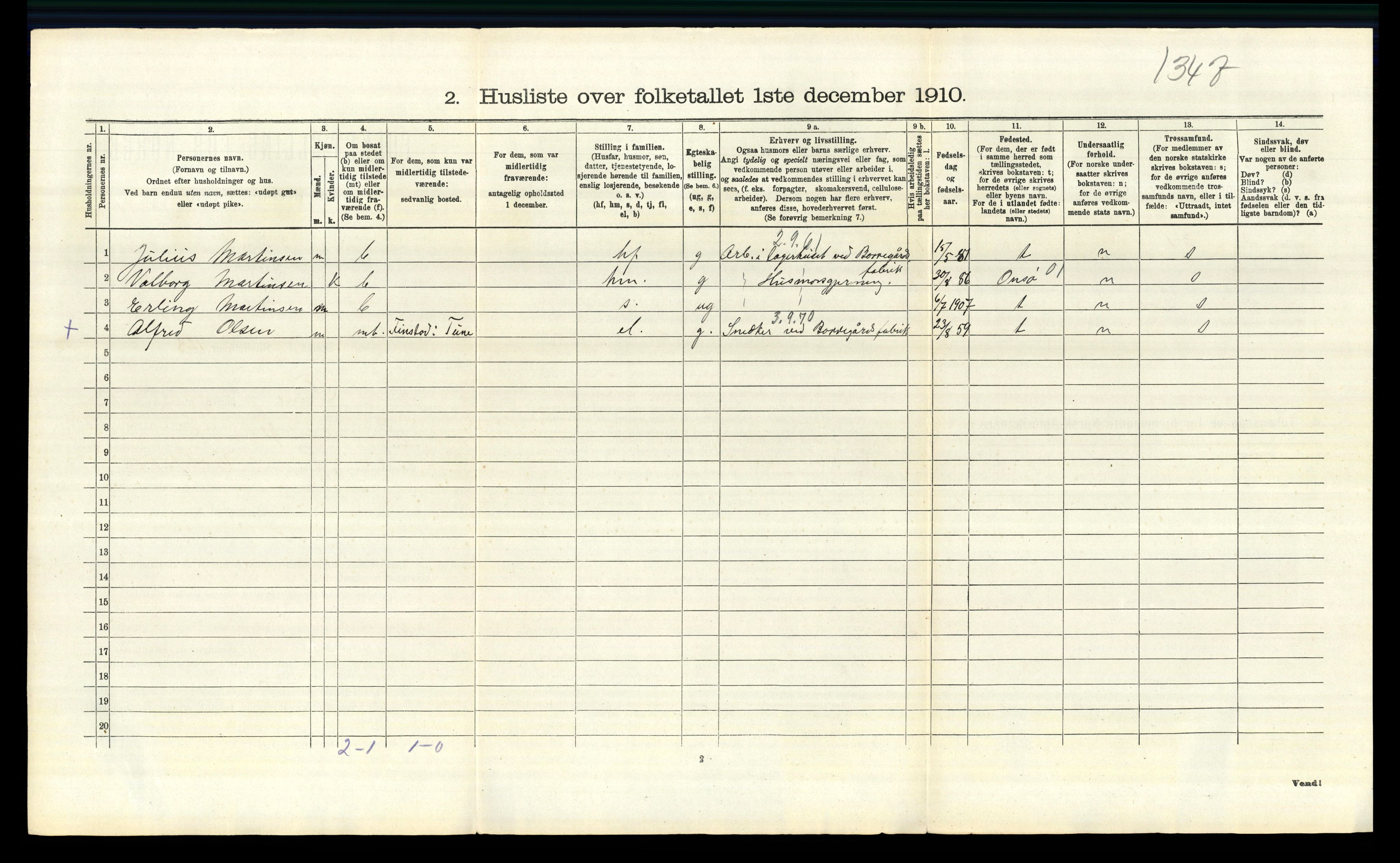 RA, 1910 census for Tune, 1910, p. 479