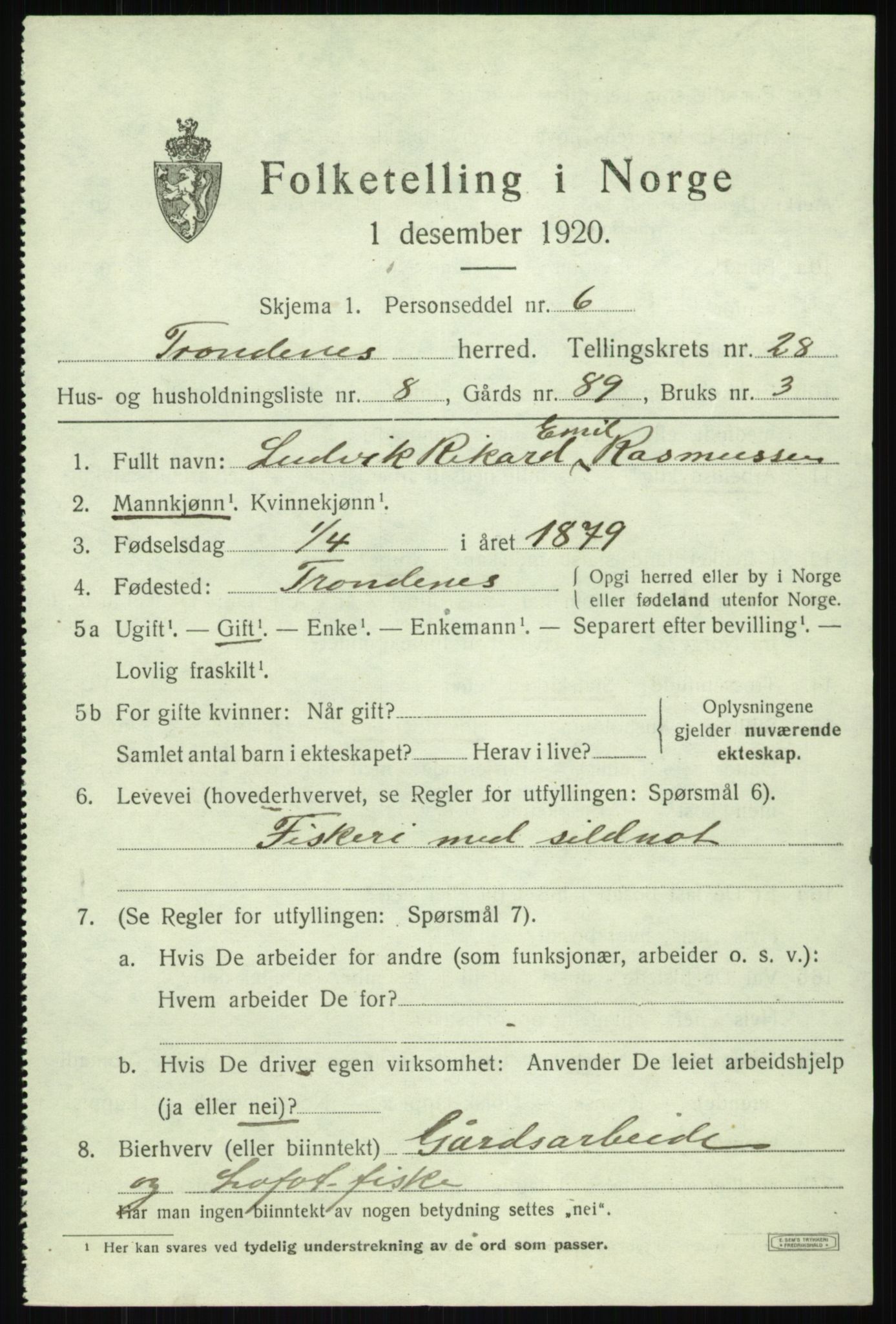 SATØ, 1920 census for Trondenes, 1920, p. 19922