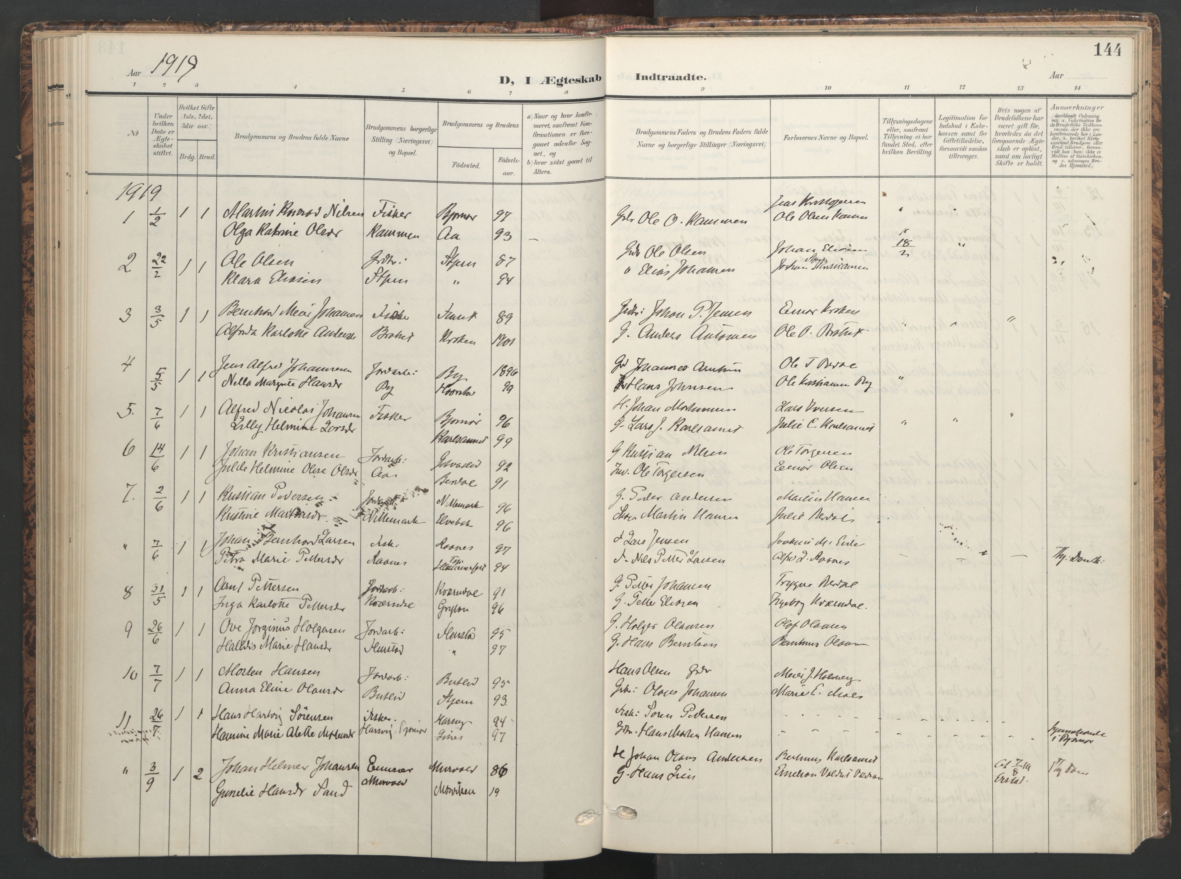 Ministerialprotokoller, klokkerbøker og fødselsregistre - Sør-Trøndelag, AV/SAT-A-1456/655/L0682: Parish register (official) no. 655A11, 1908-1922, p. 144