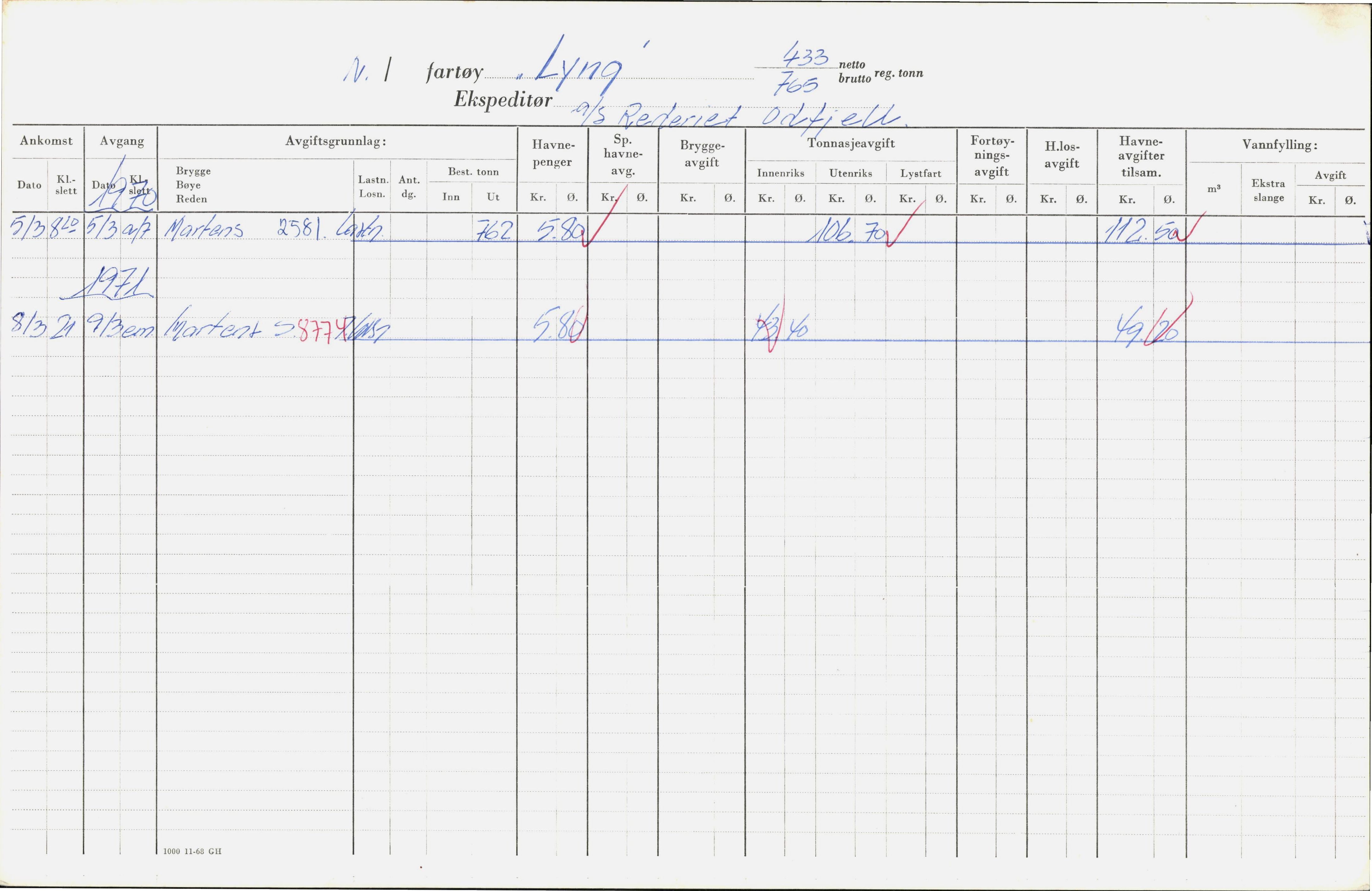 Bergen kommune. Havnekontor/havnefogd, BBA/A-0742/H/Ha/Hac/L0035: Skipsregister Lynes-Margot, 1941-1975