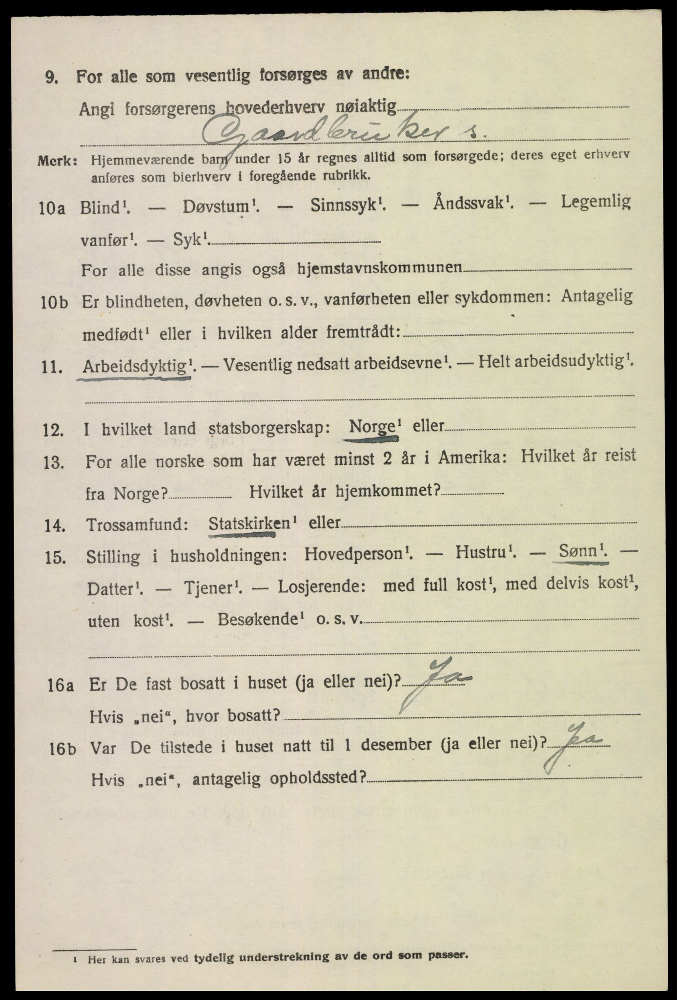 SAK, 1920 census for Fjotland, 1920, p. 2207