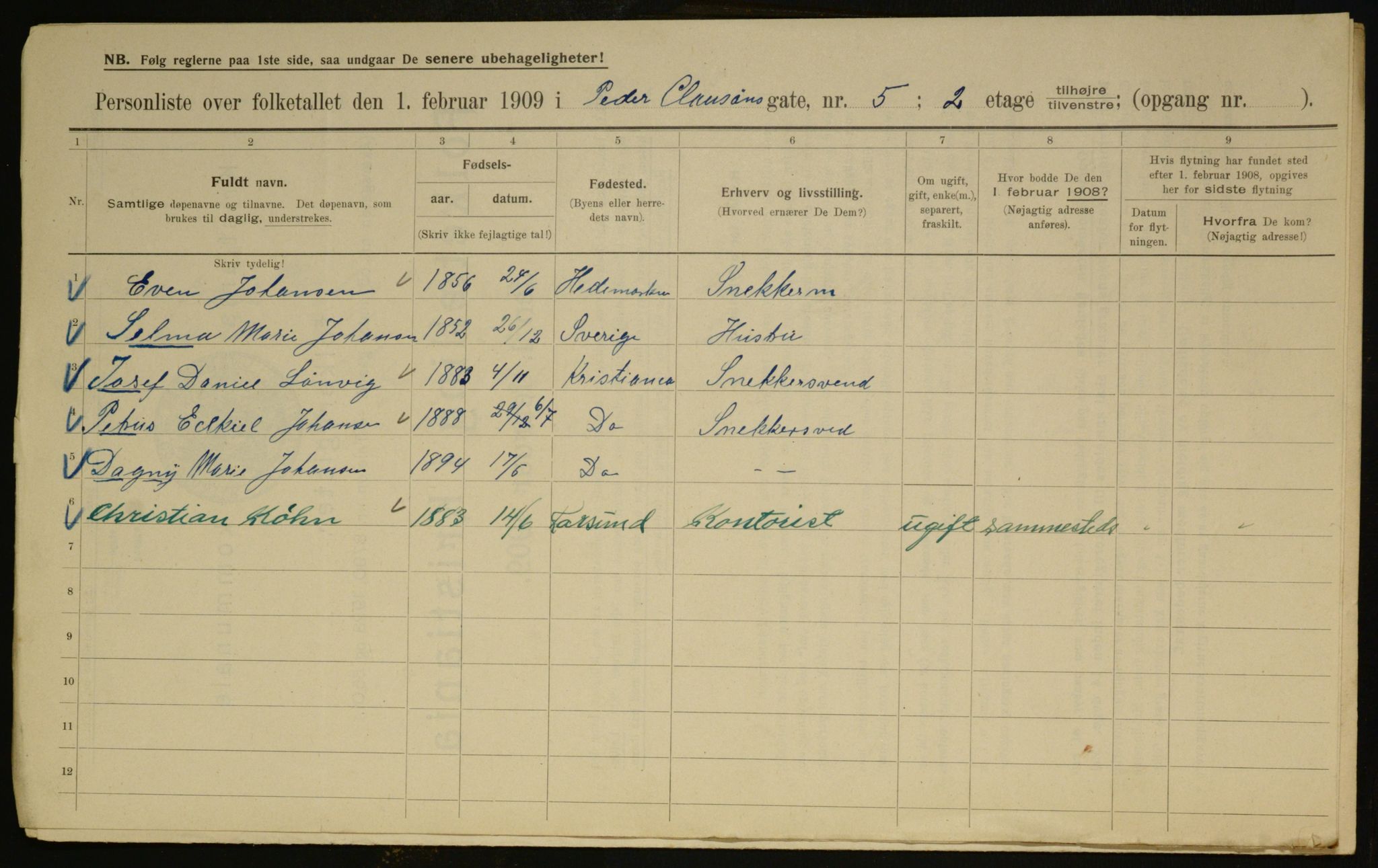 OBA, Municipal Census 1909 for Kristiania, 1909, p. 71365
