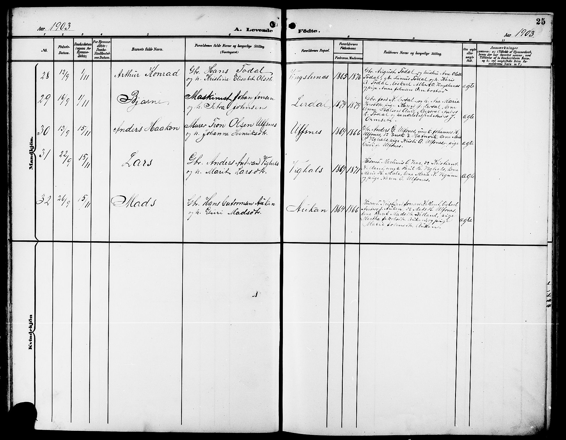 Ministerialprotokoller, klokkerbøker og fødselsregistre - Møre og Romsdal, AV/SAT-A-1454/578/L0910: Parish register (copy) no. 578C03, 1900-1921, p. 25