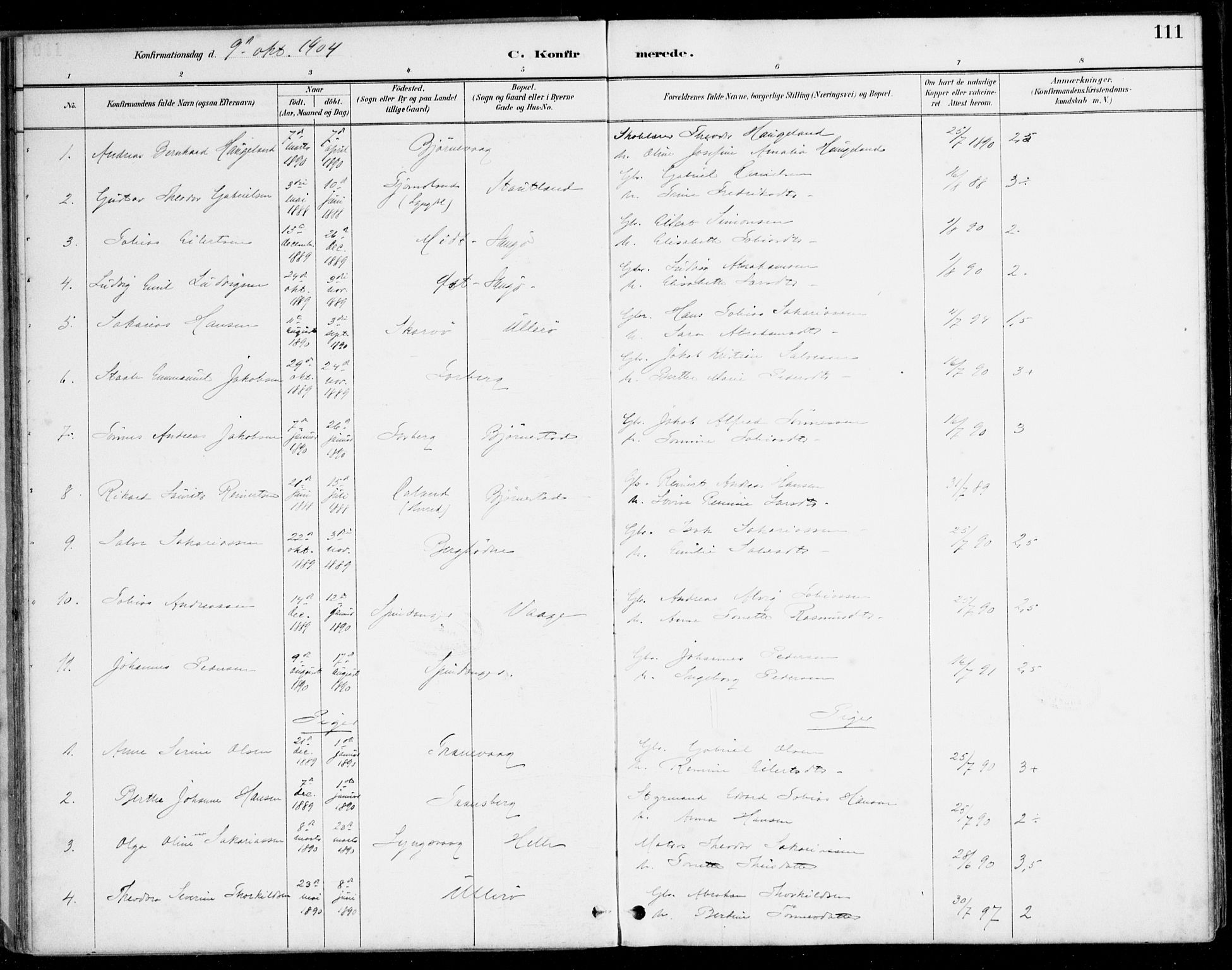 Herad sokneprestkontor, SAK/1111-0018/F/Fa/Fab/L0005: Parish register (official) no. A 5, 1886-1913, p. 111
