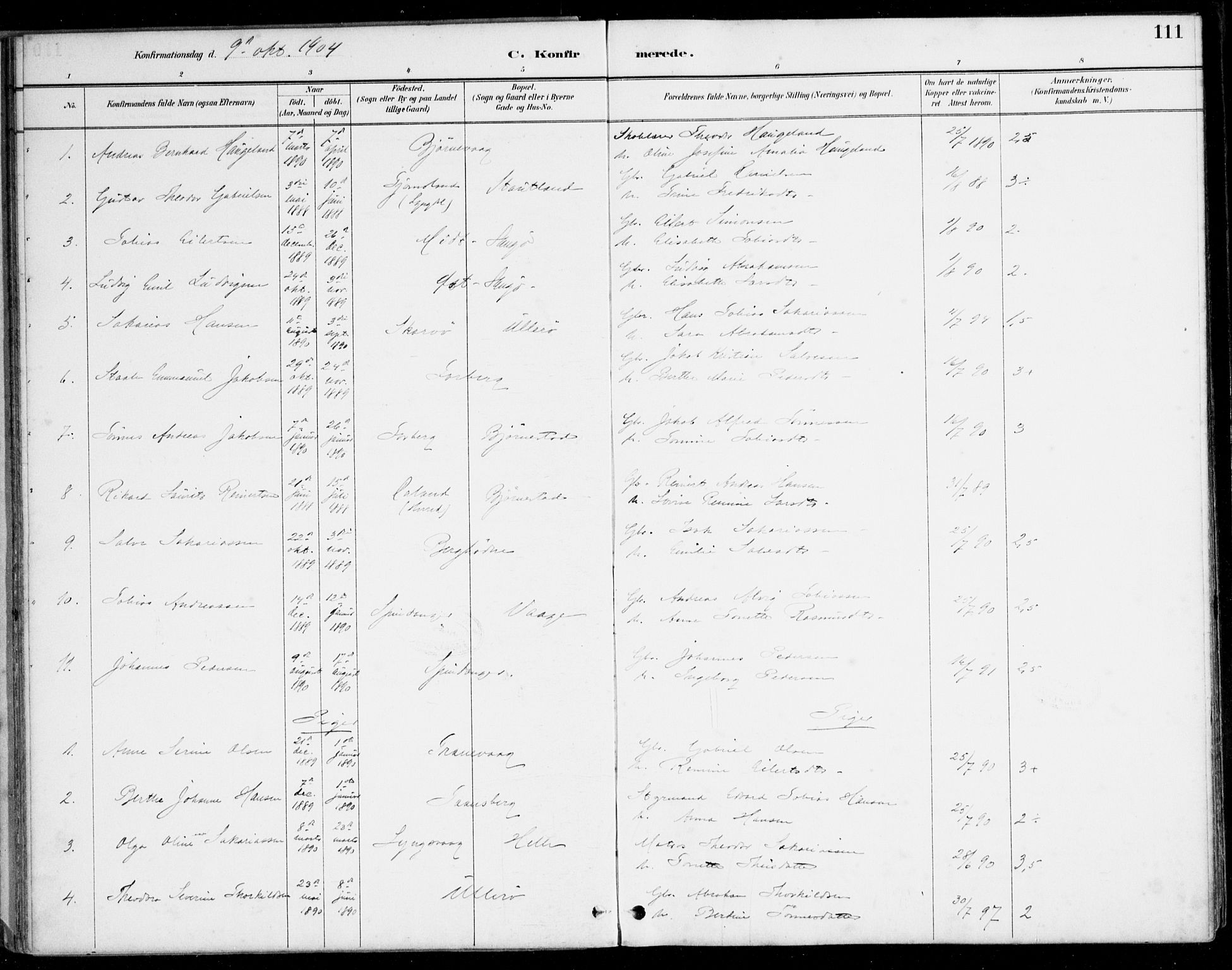 Herad sokneprestkontor, AV/SAK-1111-0018/F/Fa/Fab/L0005: Parish register (official) no. A 5, 1886-1913, p. 111