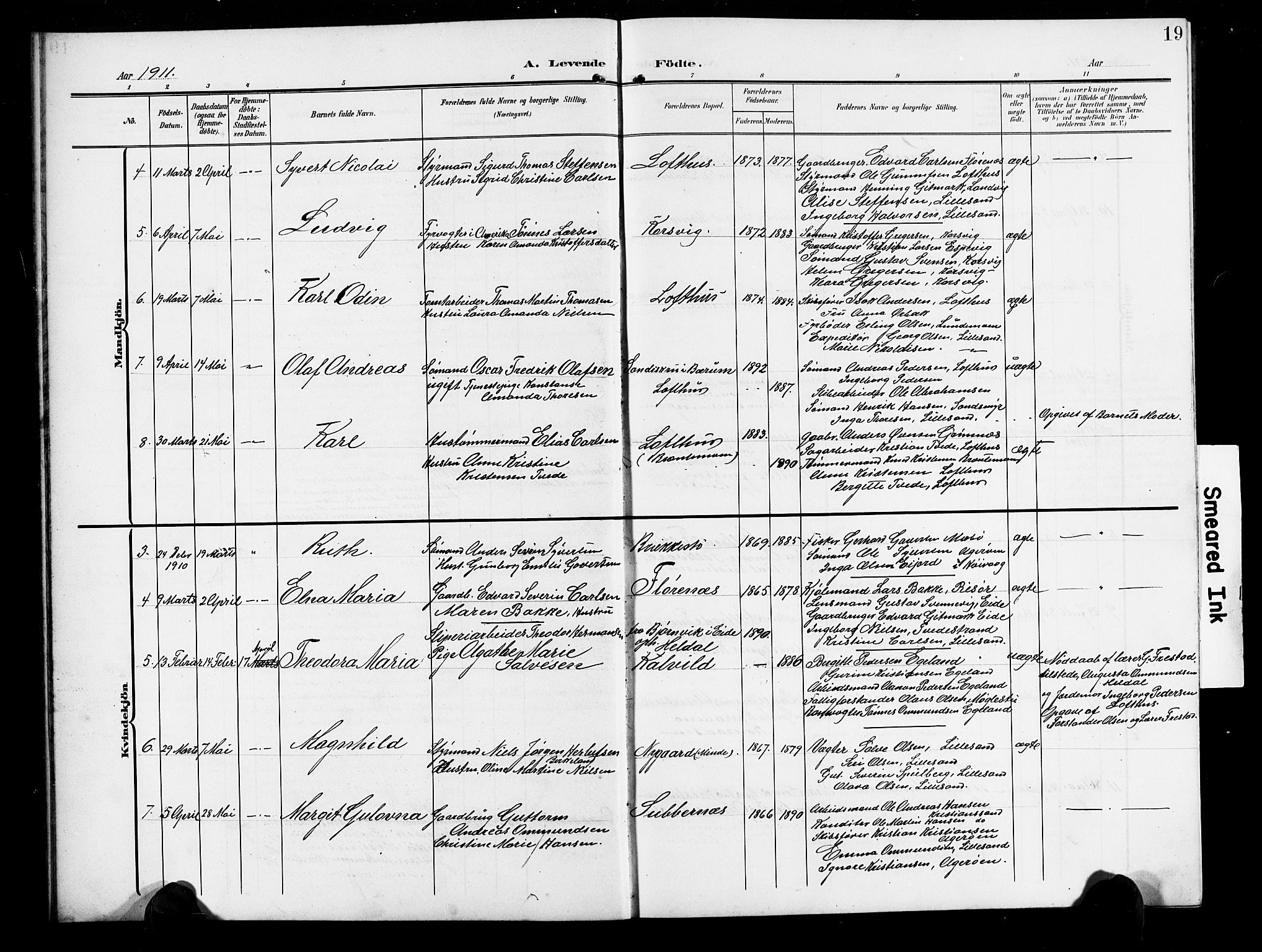 Vestre Moland sokneprestkontor, AV/SAK-1111-0046/F/Fb/Fbb/L0007: Parish register (copy) no. B 7, 1906-1929, p. 19