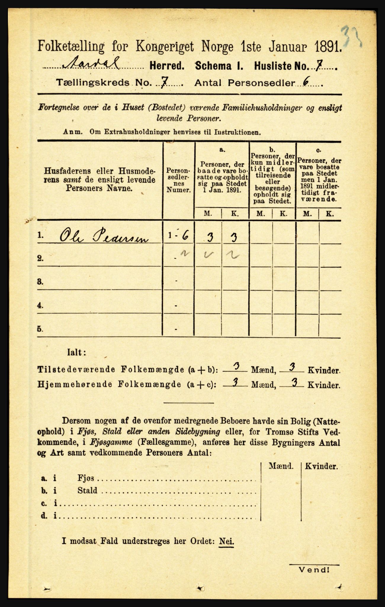 RA, 1891 census for 1424 Årdal, 1891, p. 1440