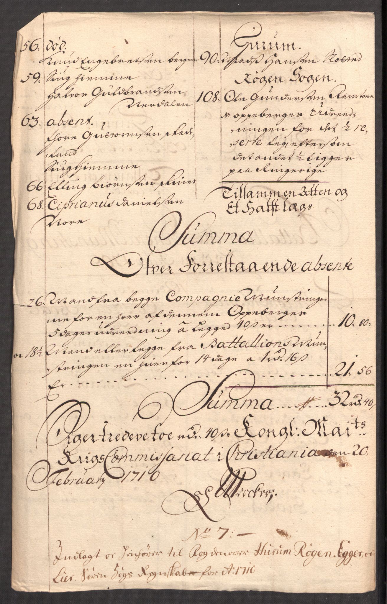 Rentekammeret inntil 1814, Reviderte regnskaper, Fogderegnskap, RA/EA-4092/R31/L1704: Fogderegnskap Hurum, Røyken, Eiker, Lier og Buskerud, 1710, p. 242
