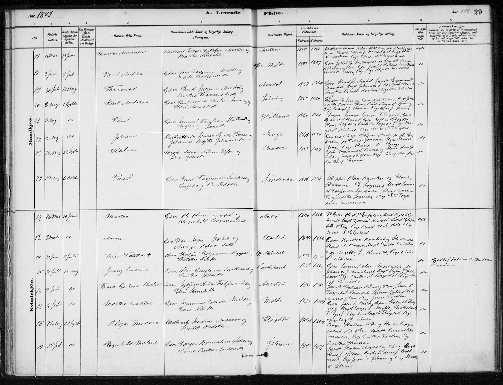 Sand sokneprestkontor, AV/SAST-A-101848/01/III/L0006: Parish register (official) no. A 6, 1880-1898, p. 29