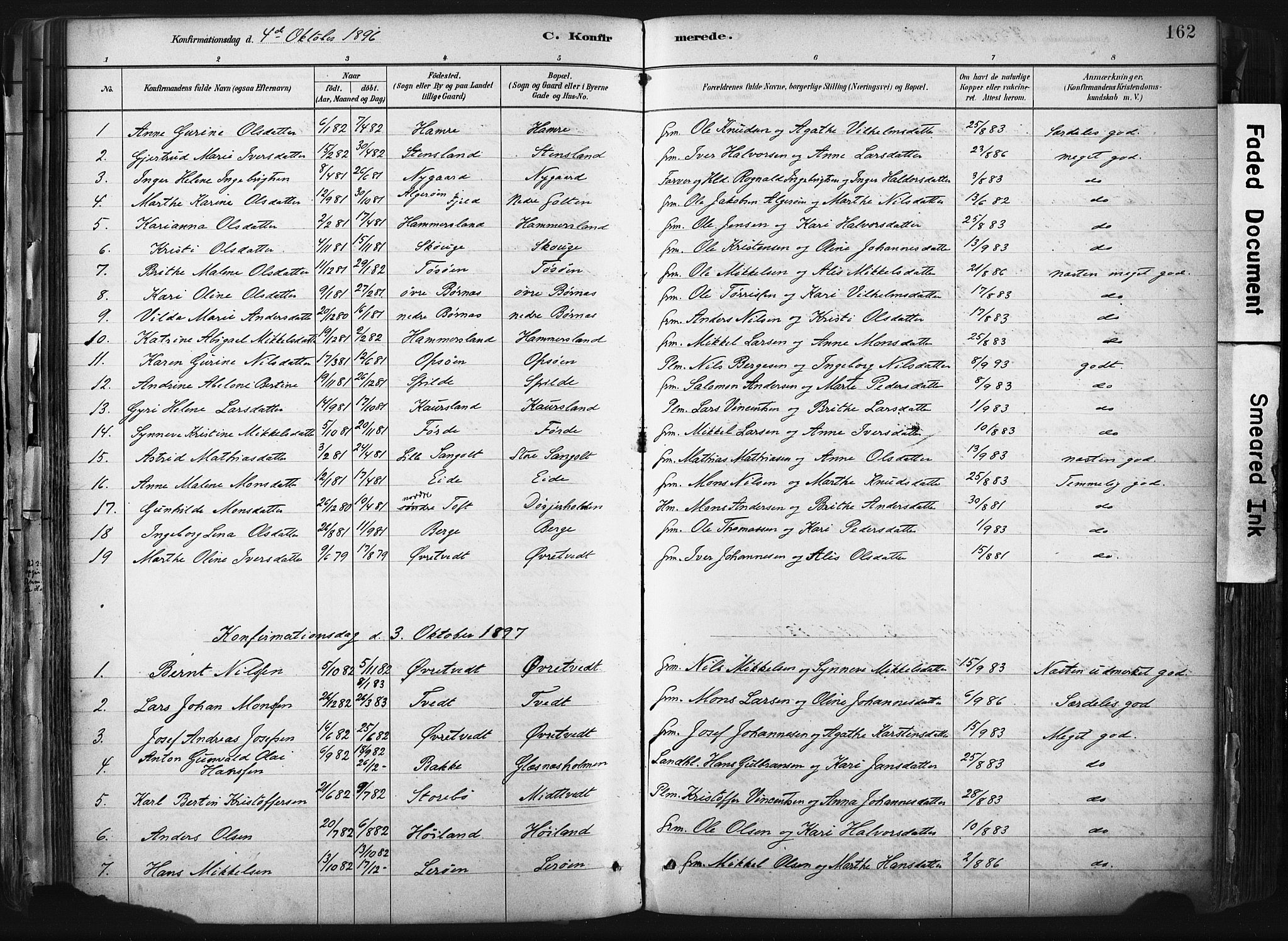 Sund sokneprestembete, SAB/A-99930: Parish register (official) no. B 1, 1882-1907, p. 162