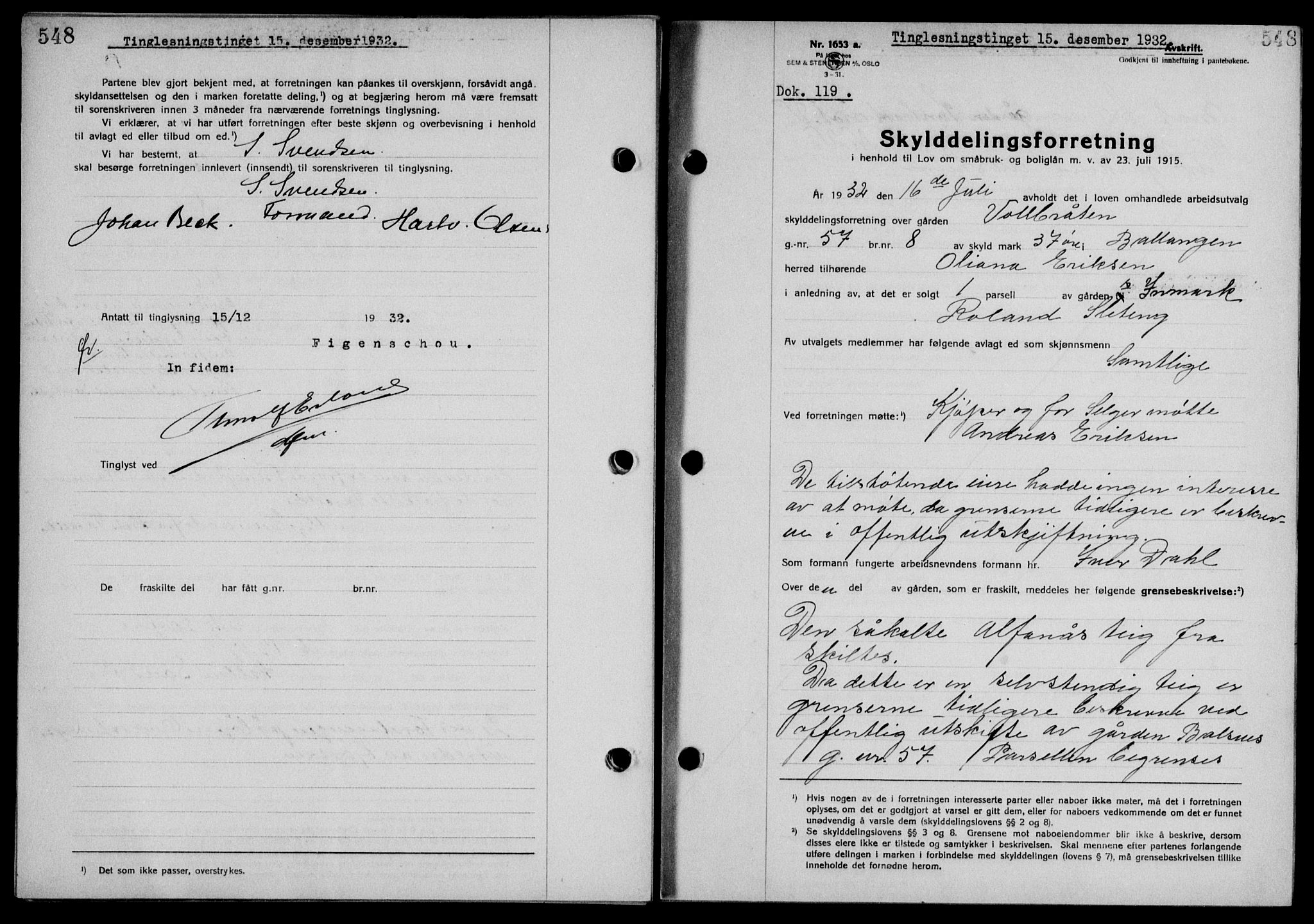 Steigen og Ofoten sorenskriveri, SAT/A-0030/1/2/2C/L0022/0001: Mortgage book no. 25-II og 26-I, 1932-1933, Deed date: 15.12.1932