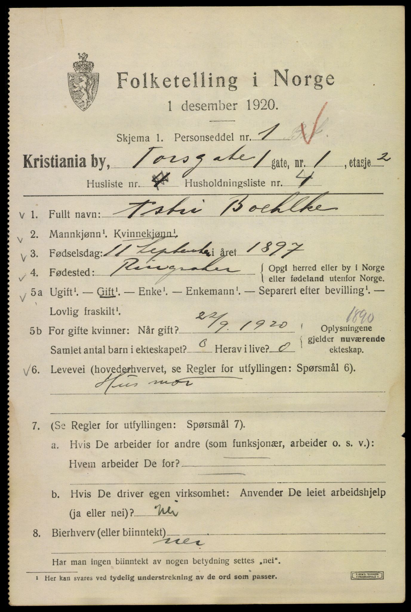 SAO, 1920 census for Kristiania, 1920, p. 590395