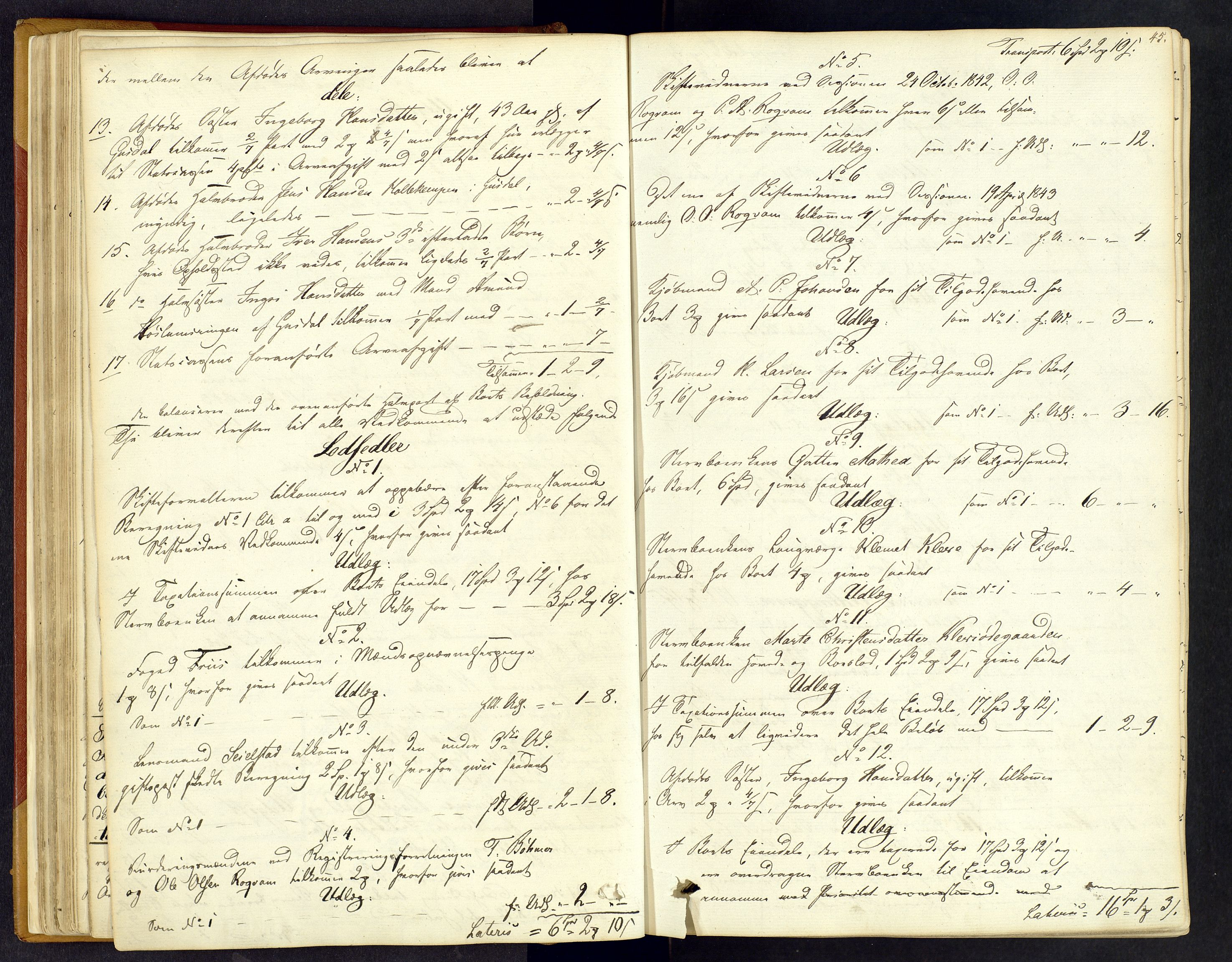 Sør-Gudbrandsdal tingrett, SAH/TING-004/J/Ja/Jac/L0001: Skifteforhandlings- og skifteutlodningsprotokoll, 1842-1853, p. 44b-45a