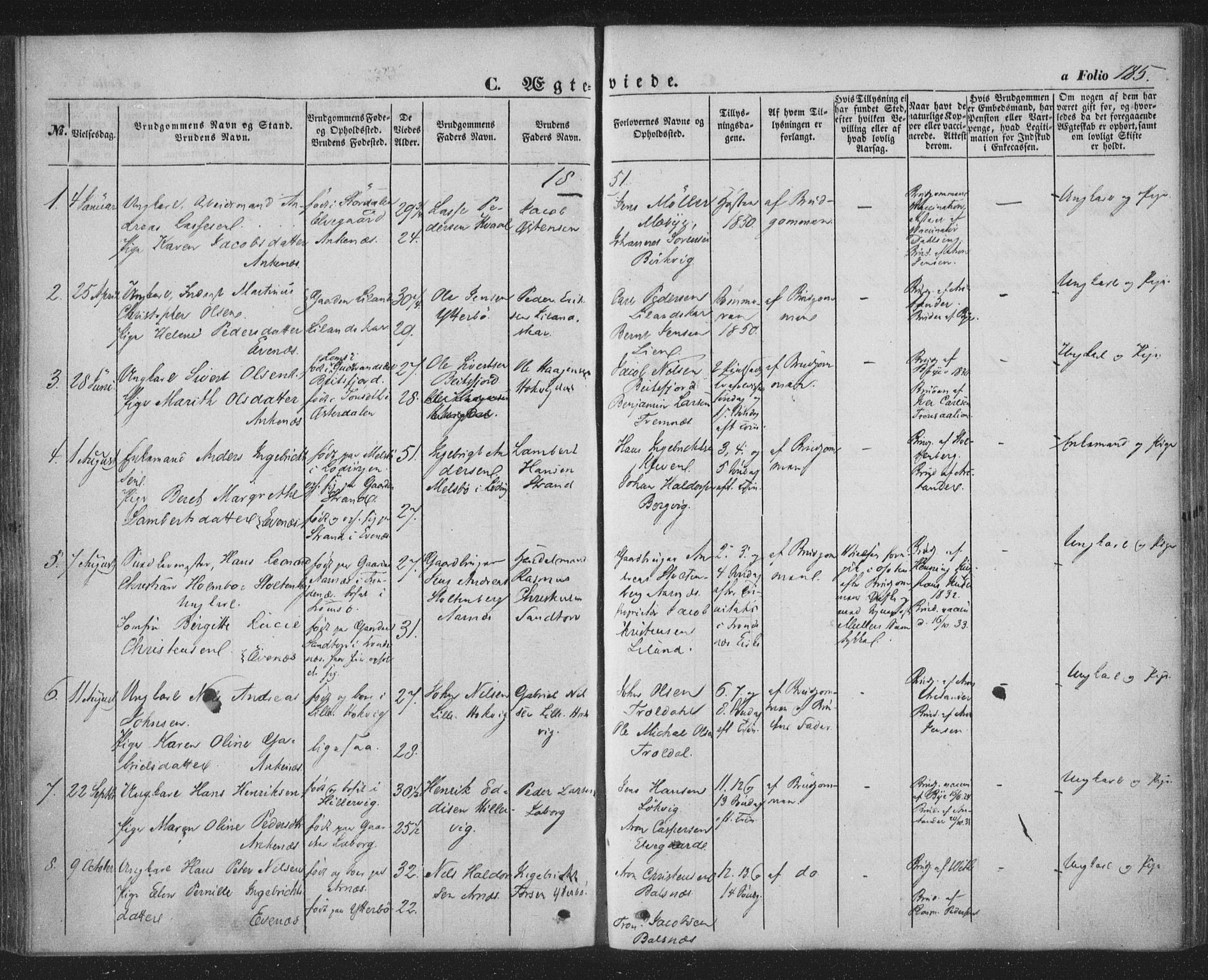 Ministerialprotokoller, klokkerbøker og fødselsregistre - Nordland, SAT/A-1459/863/L0895: Parish register (official) no. 863A07, 1851-1860, p. 185