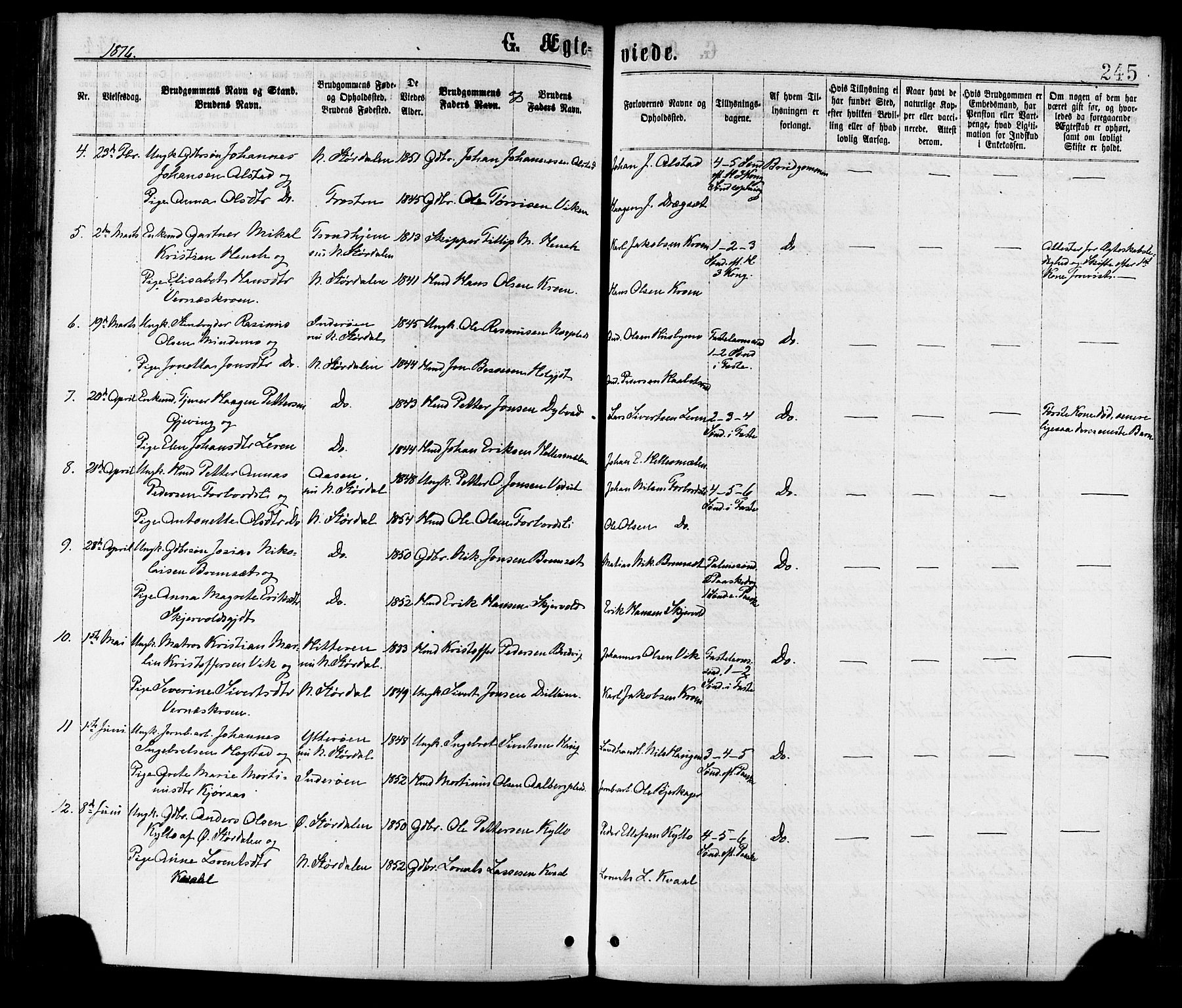 Ministerialprotokoller, klokkerbøker og fødselsregistre - Nord-Trøndelag, SAT/A-1458/709/L0076: Parish register (official) no. 709A16, 1871-1879, p. 245