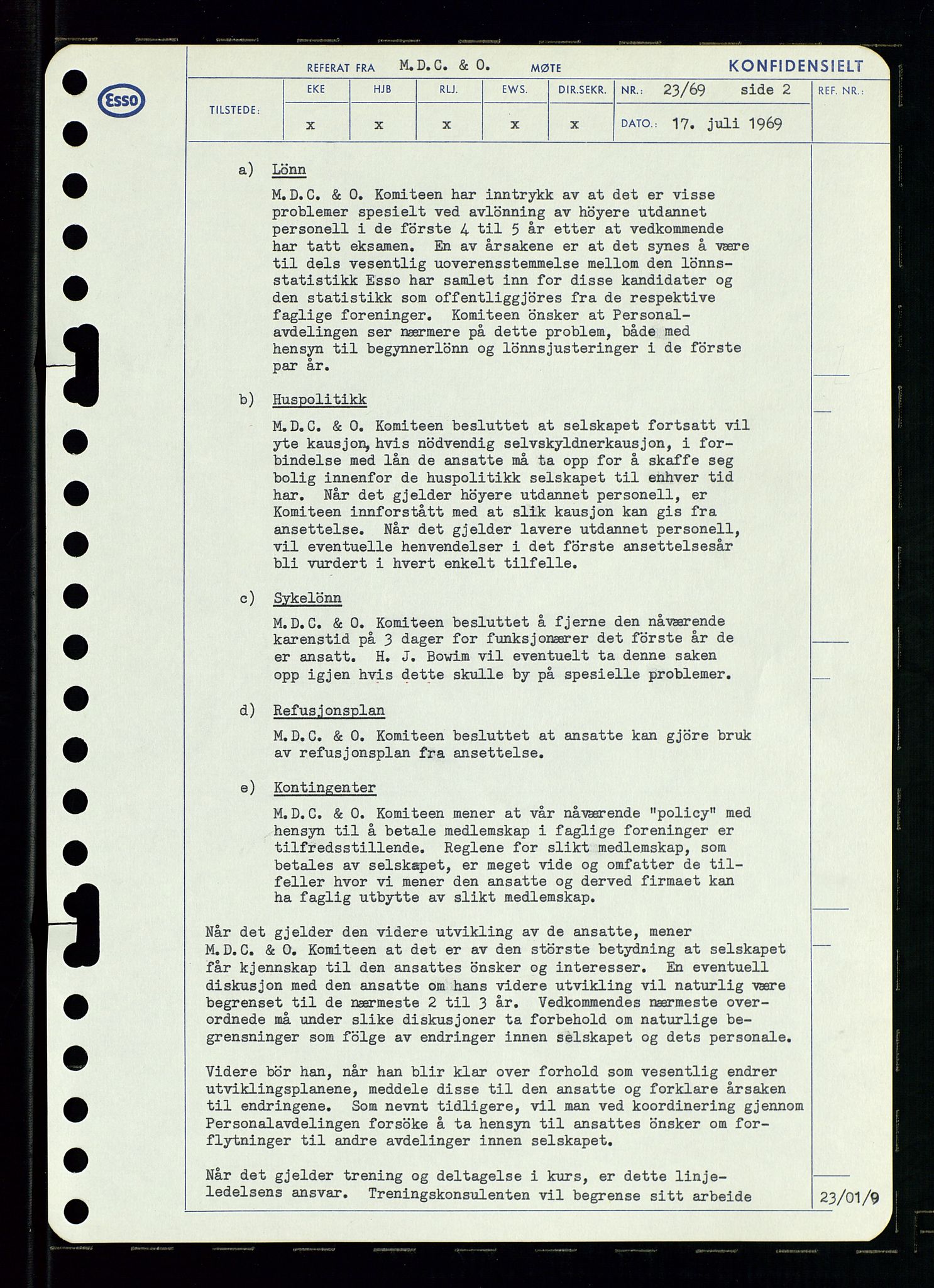 Pa 0982 - Esso Norge A/S, AV/SAST-A-100448/A/Aa/L0003/0001: Den administrerende direksjon Board minutes (styrereferater) og Bedriftforsamlingsprotokoll / Den administrerende direksjon Board minutes (styrereferater), 1969, p. 162